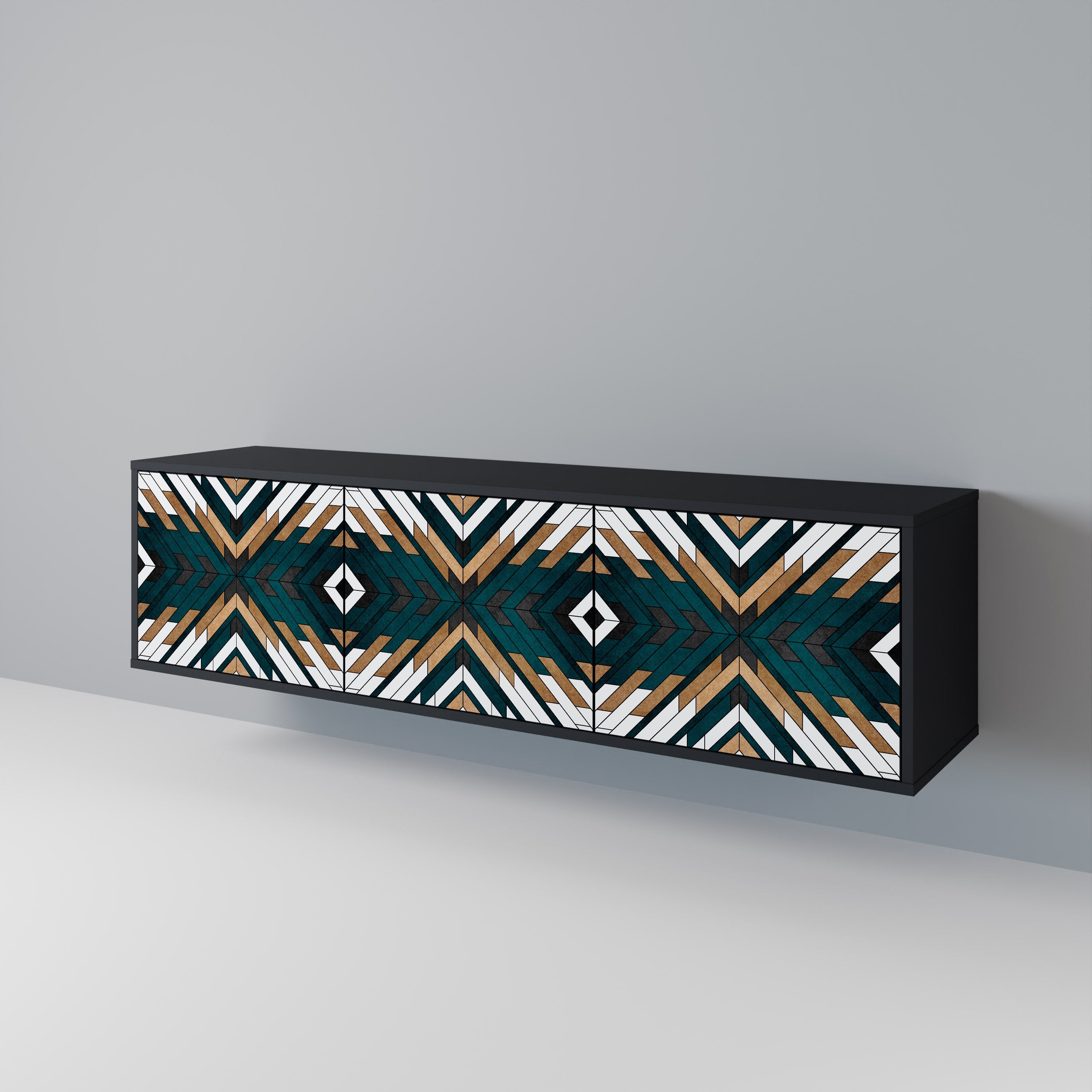 Meuble TV 3 portes ARTISTIC GEOMETRY en finition noire