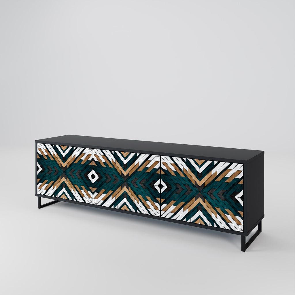 Meuble TV 3 portes ARTISTIC GEOMETRY en finition noire