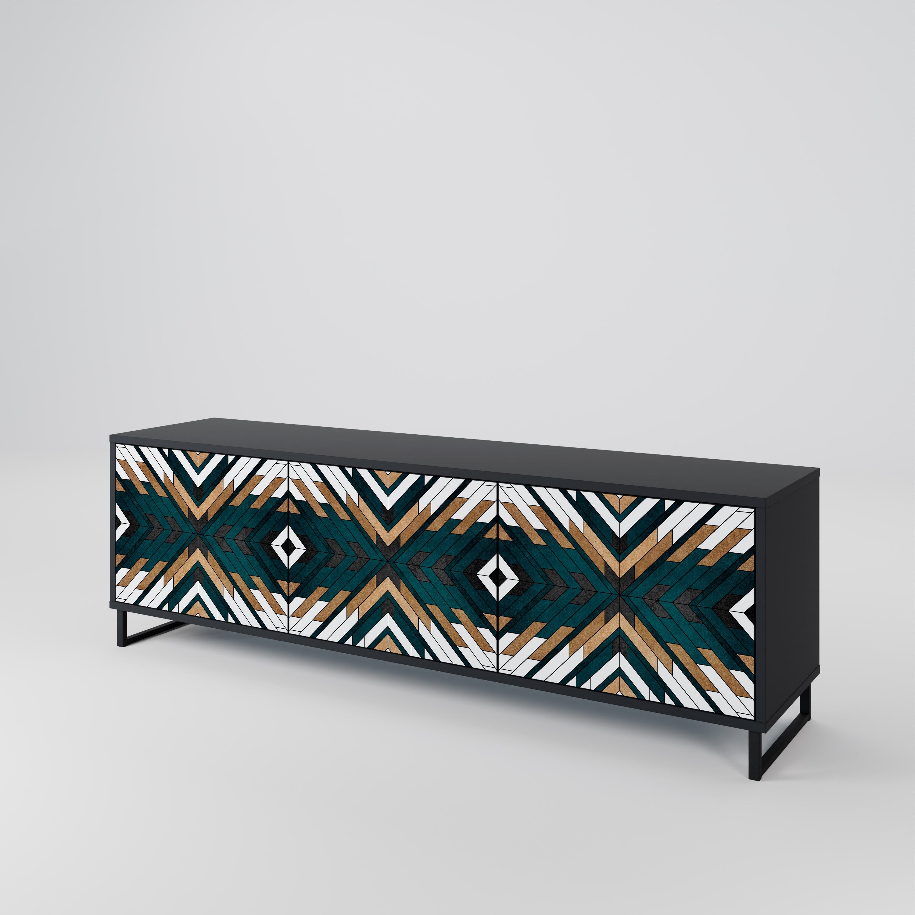 Meuble TV 3 portes ARTISTIC GEOMETRY en finition noire