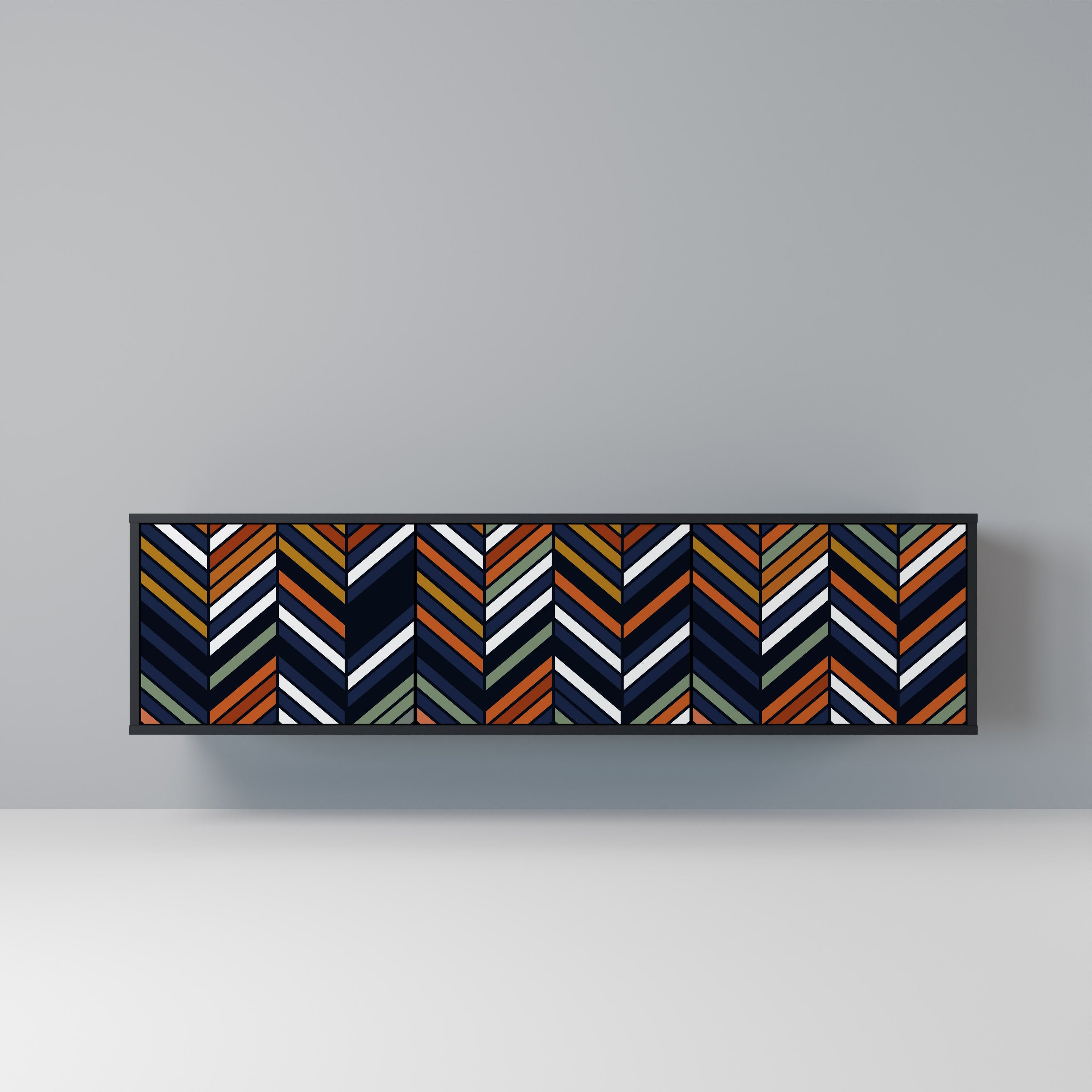 Meuble TV 3 portes VIBRANT PATCHWORK en finition noire