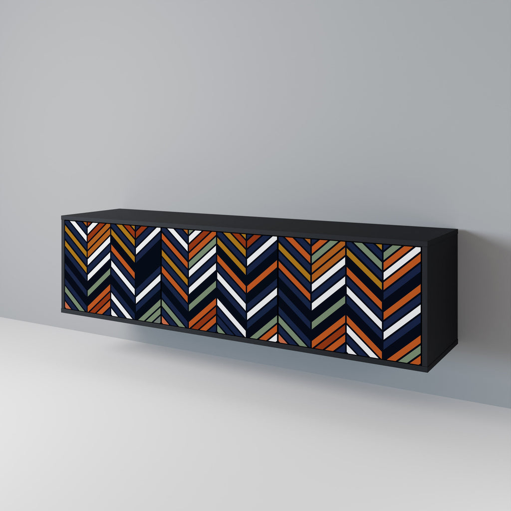 Meuble TV 3 portes VIBRANT PATCHWORK en finition noire