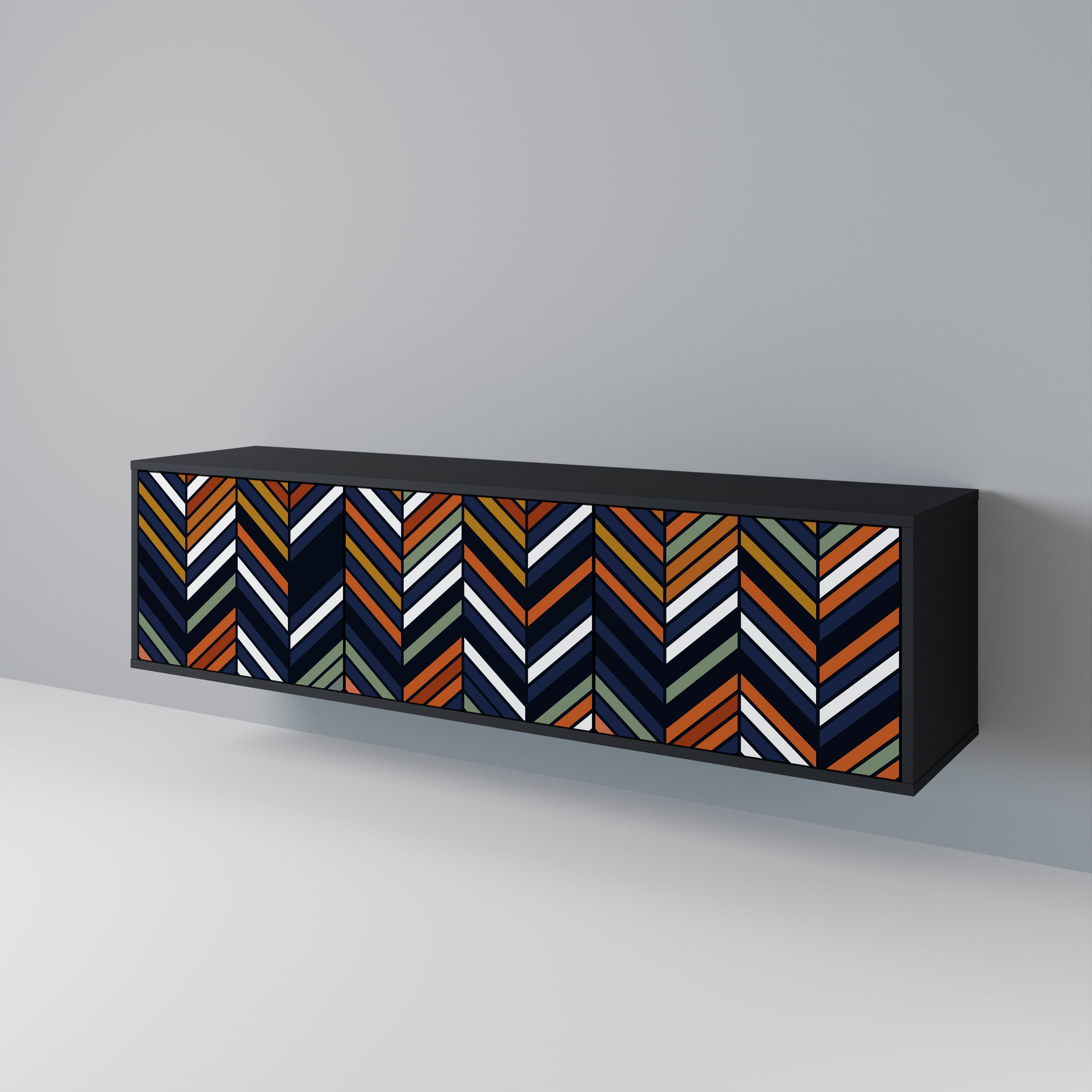 Meuble TV 3 portes VIBRANT PATCHWORK en finition noire