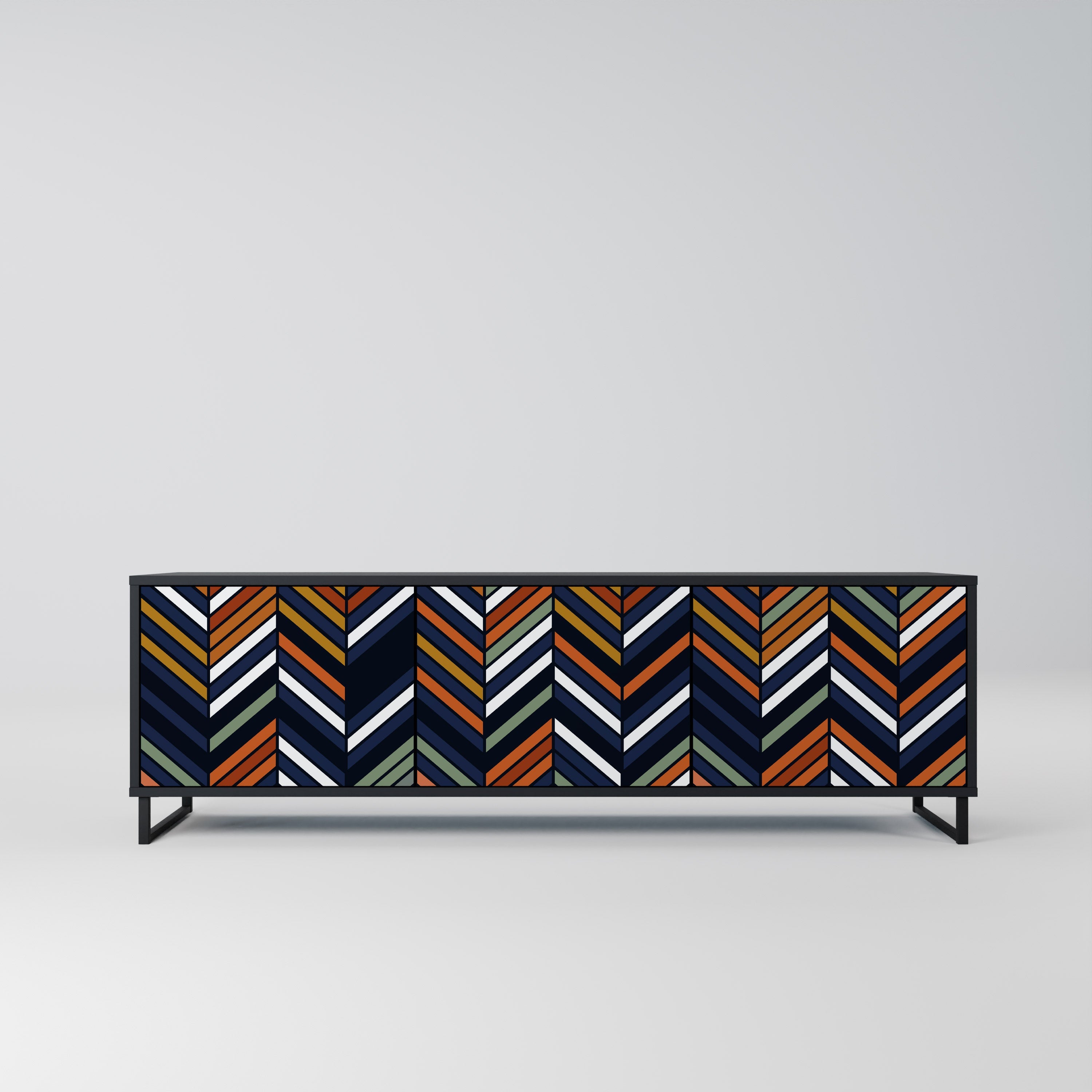 Meuble TV 3 portes VIBRANT PATCHWORK en finition noire