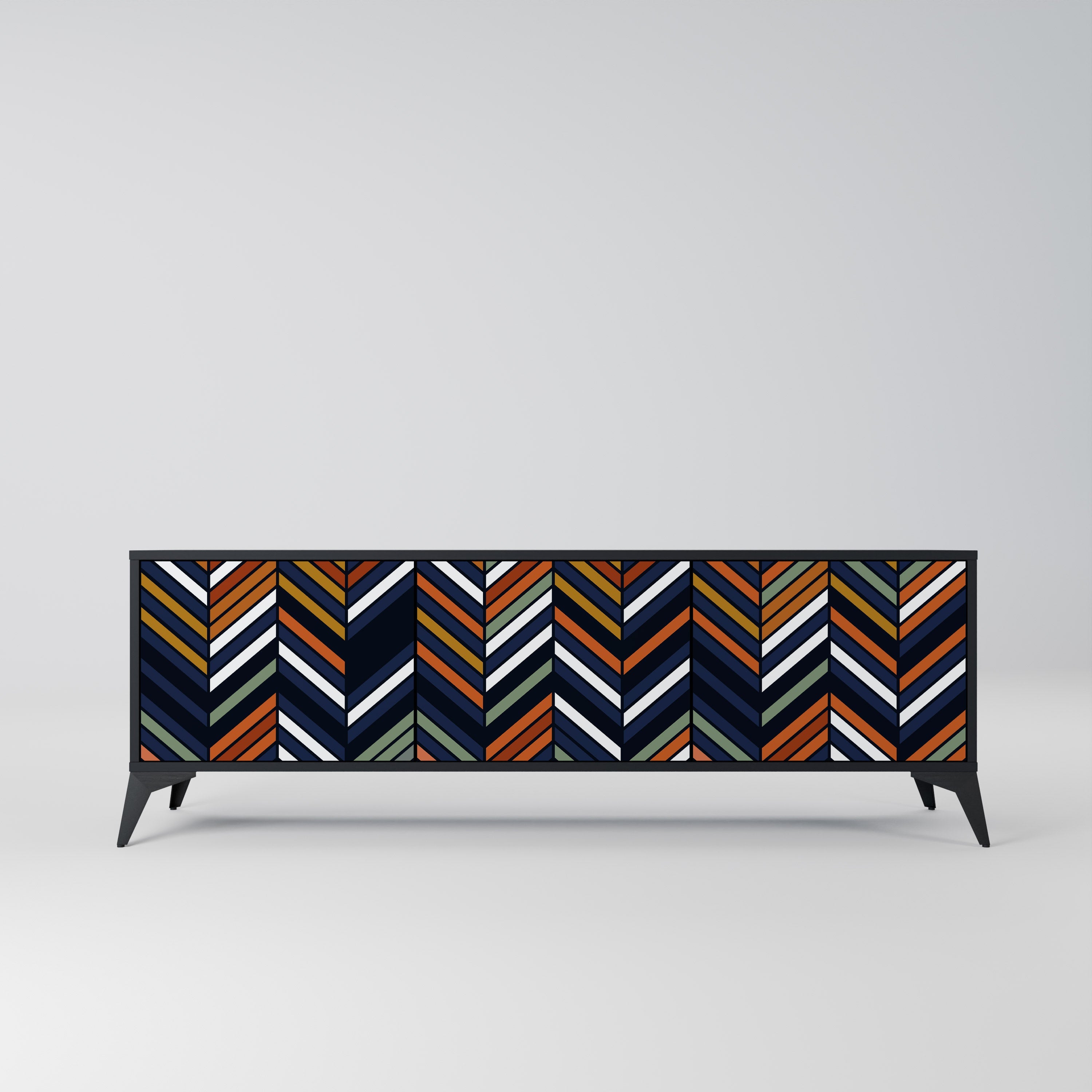 Meuble TV 3 portes VIBRANT PATCHWORK en finition noire