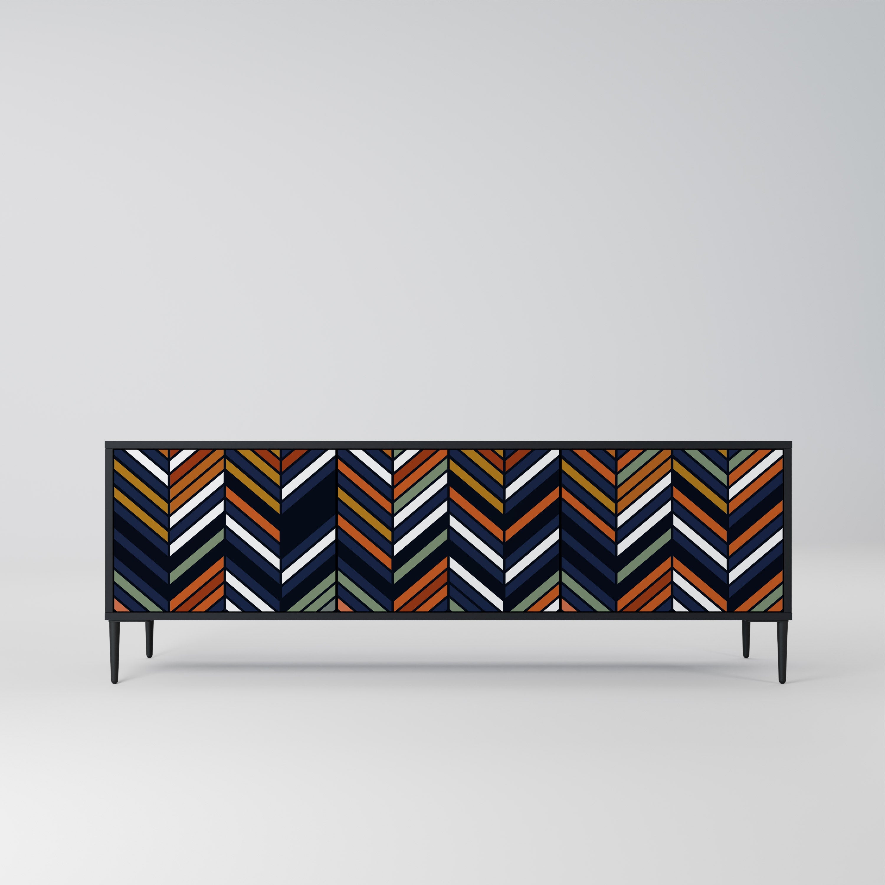 Meuble TV 3 portes VIBRANT PATCHWORK en finition noire