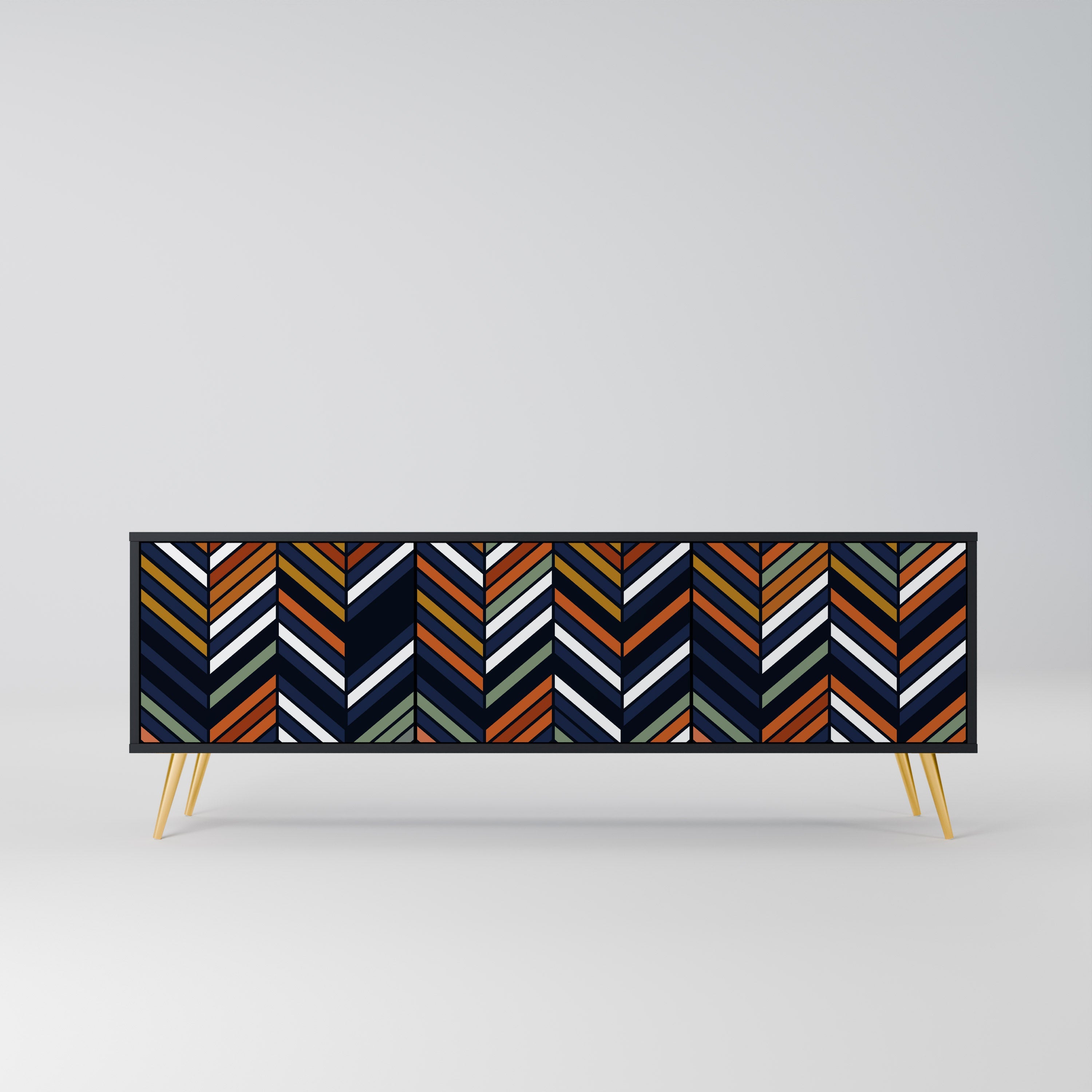 Meuble TV 3 portes VIBRANT PATCHWORK en finition noire