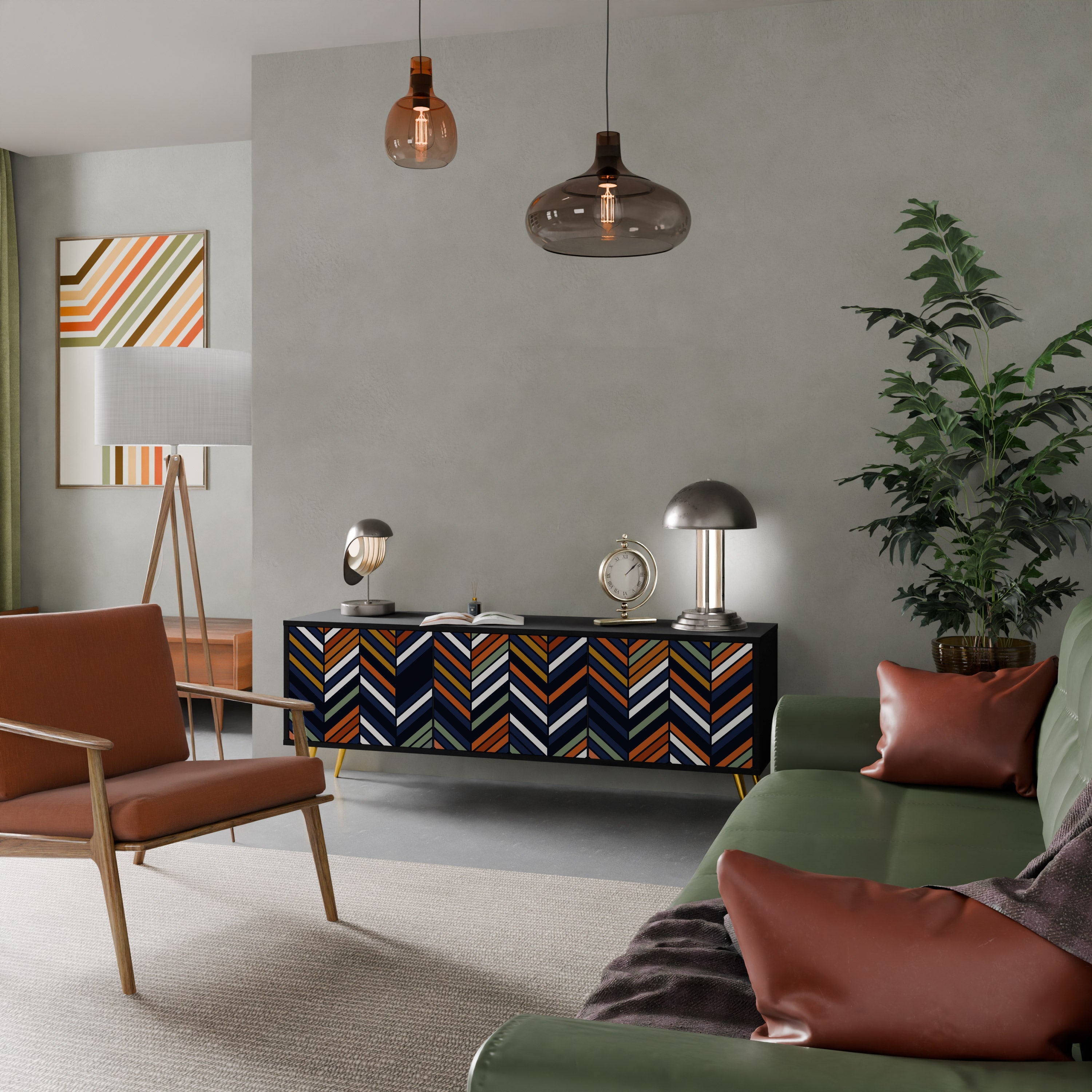 Meuble TV 3 portes VIBRANT PATCHWORK en finition noire