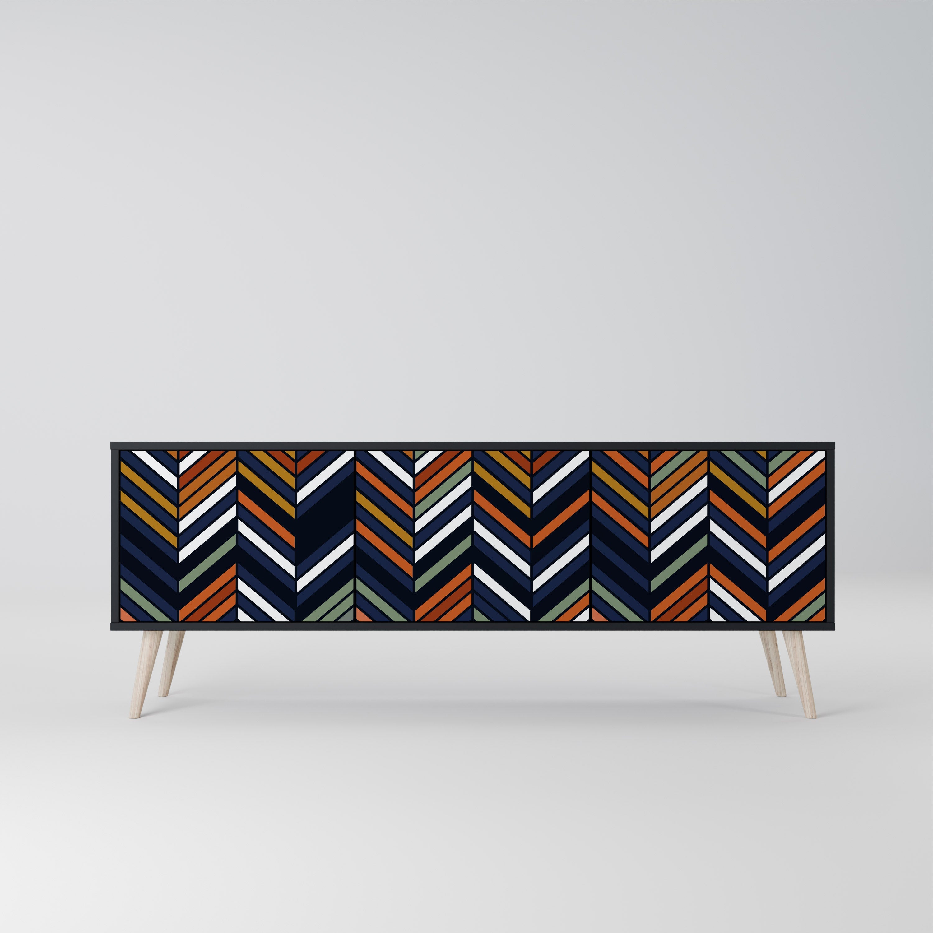 Meuble TV 3 portes VIBRANT PATCHWORK en finition noire