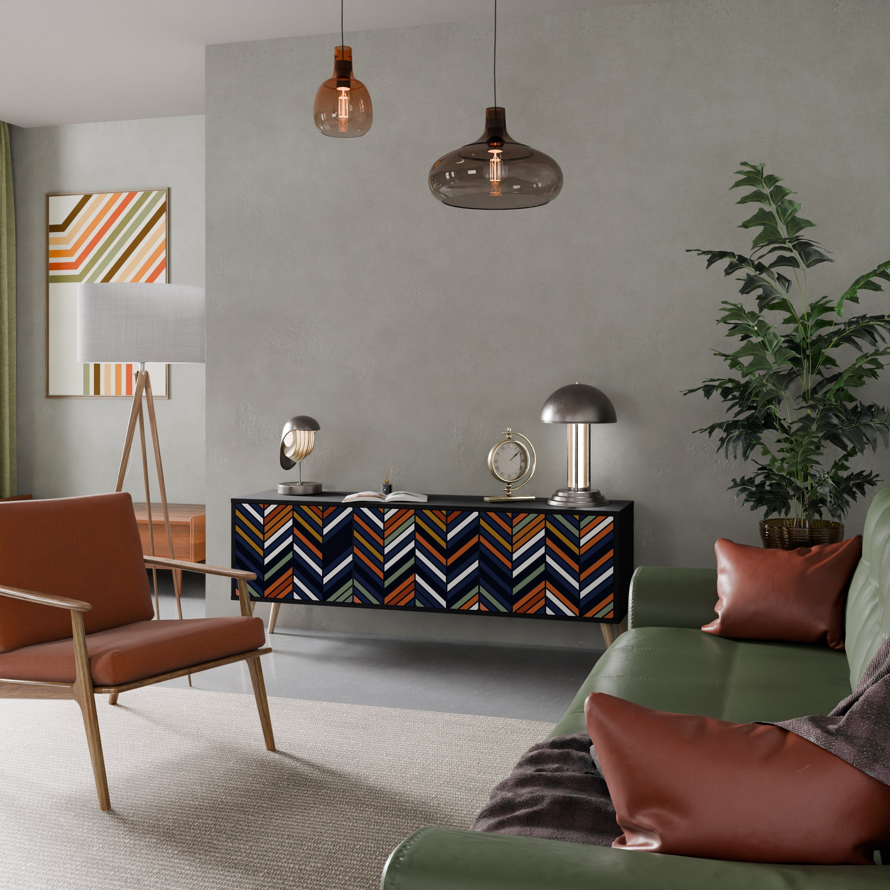 Meuble TV 3 portes VIBRANT PATCHWORK en finition noire