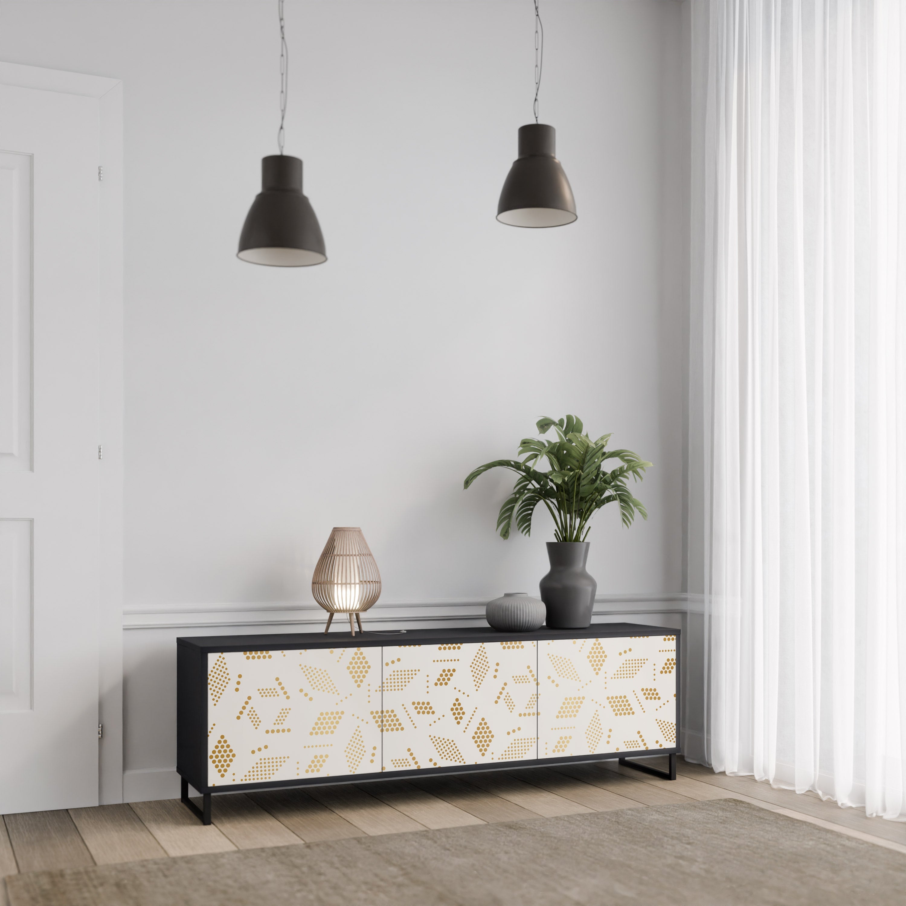Meuble TV 3 portes SPOTTED DAZE en finition noire