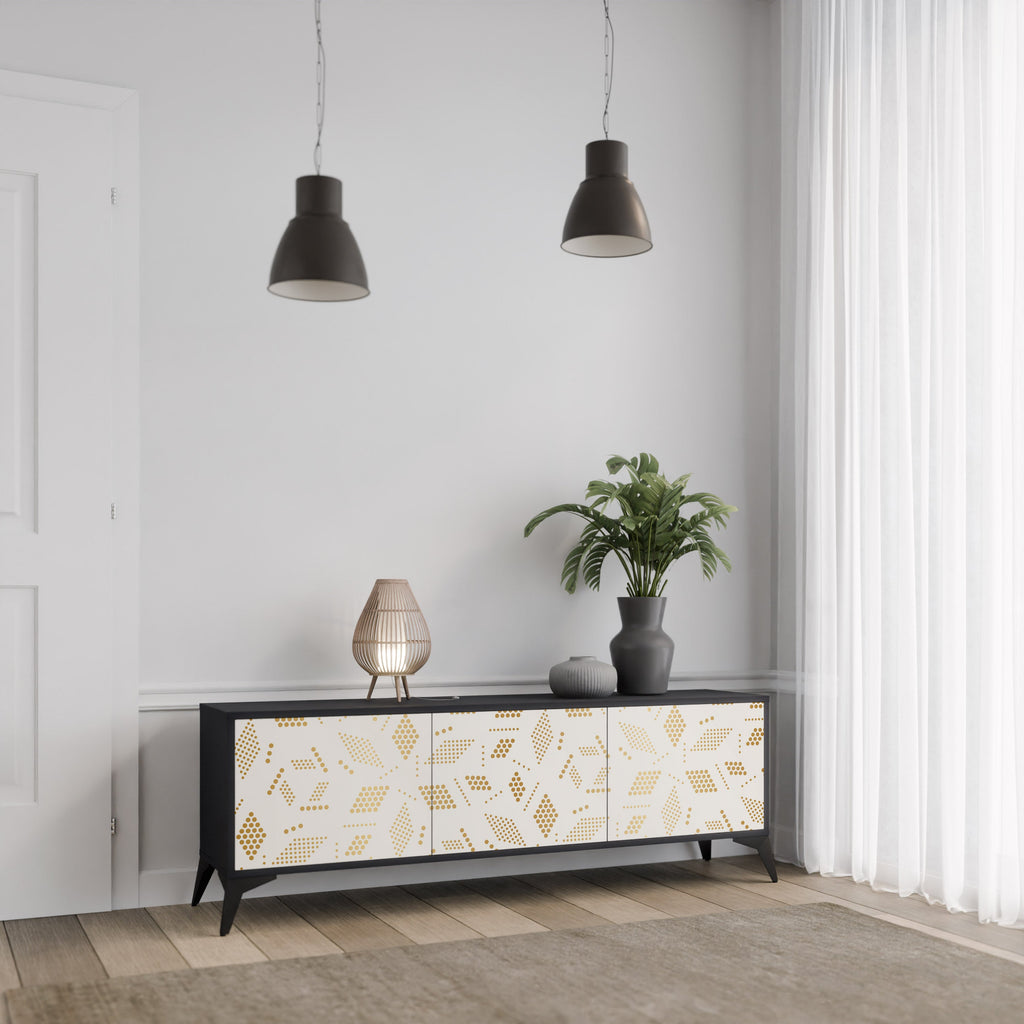 Meuble TV 3 portes SPOTTED DAZE en finition noire