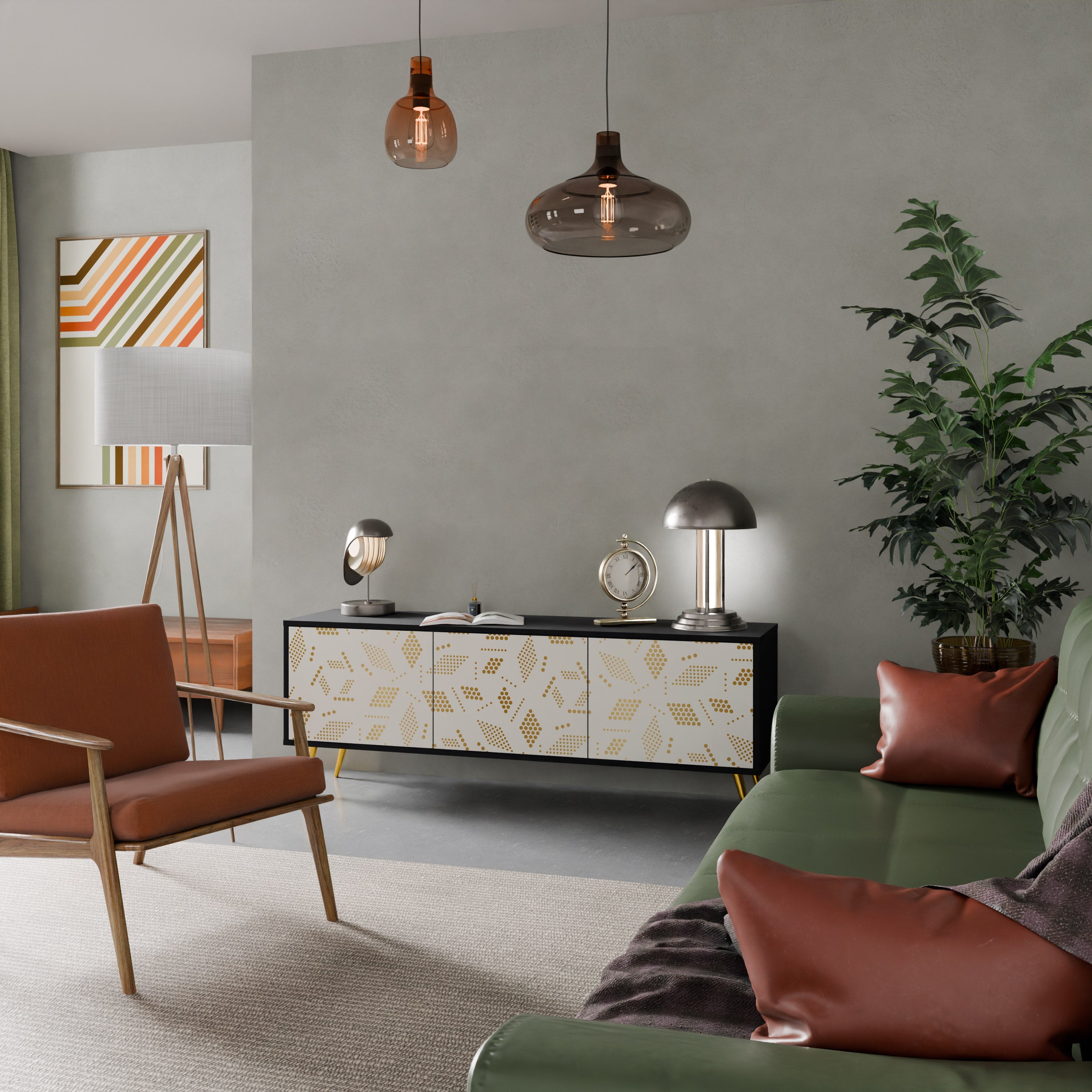 Meuble TV 3 portes SPOTTED DAZE en finition noire