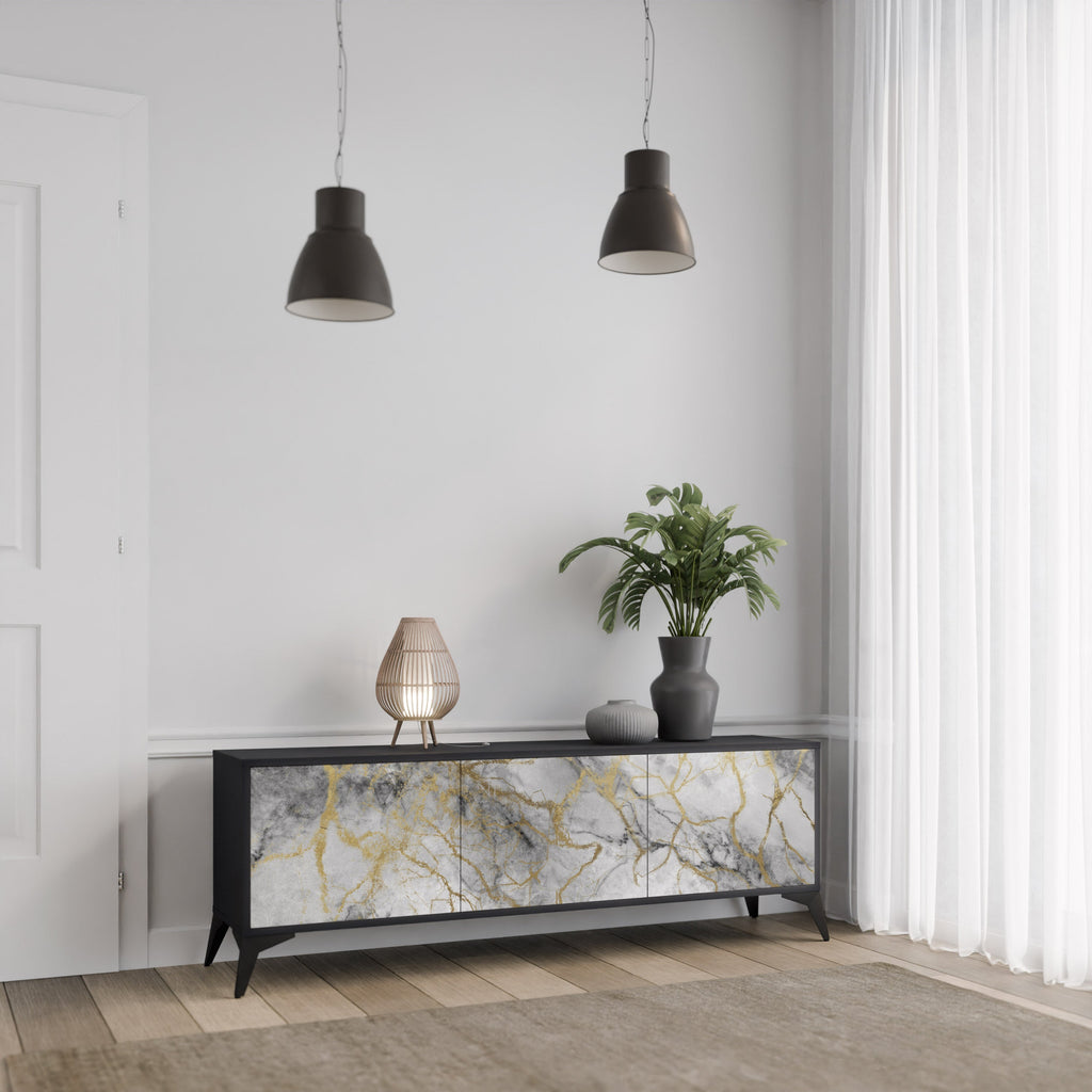 TIMELESS GLIDE 3-Door TV Stand in Black Finish