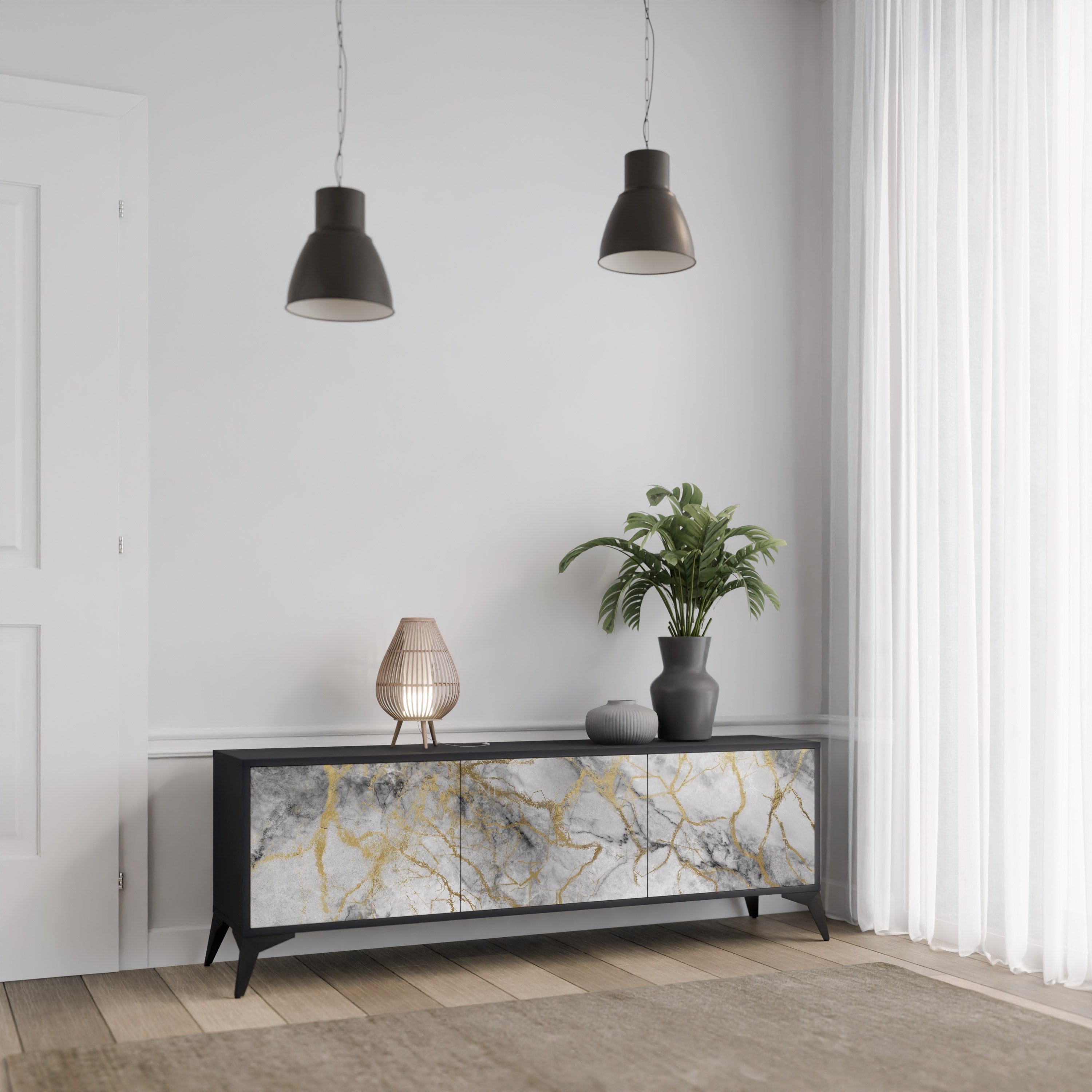 Meuble TV 3 portes TIMELESS GLIDE finition noire