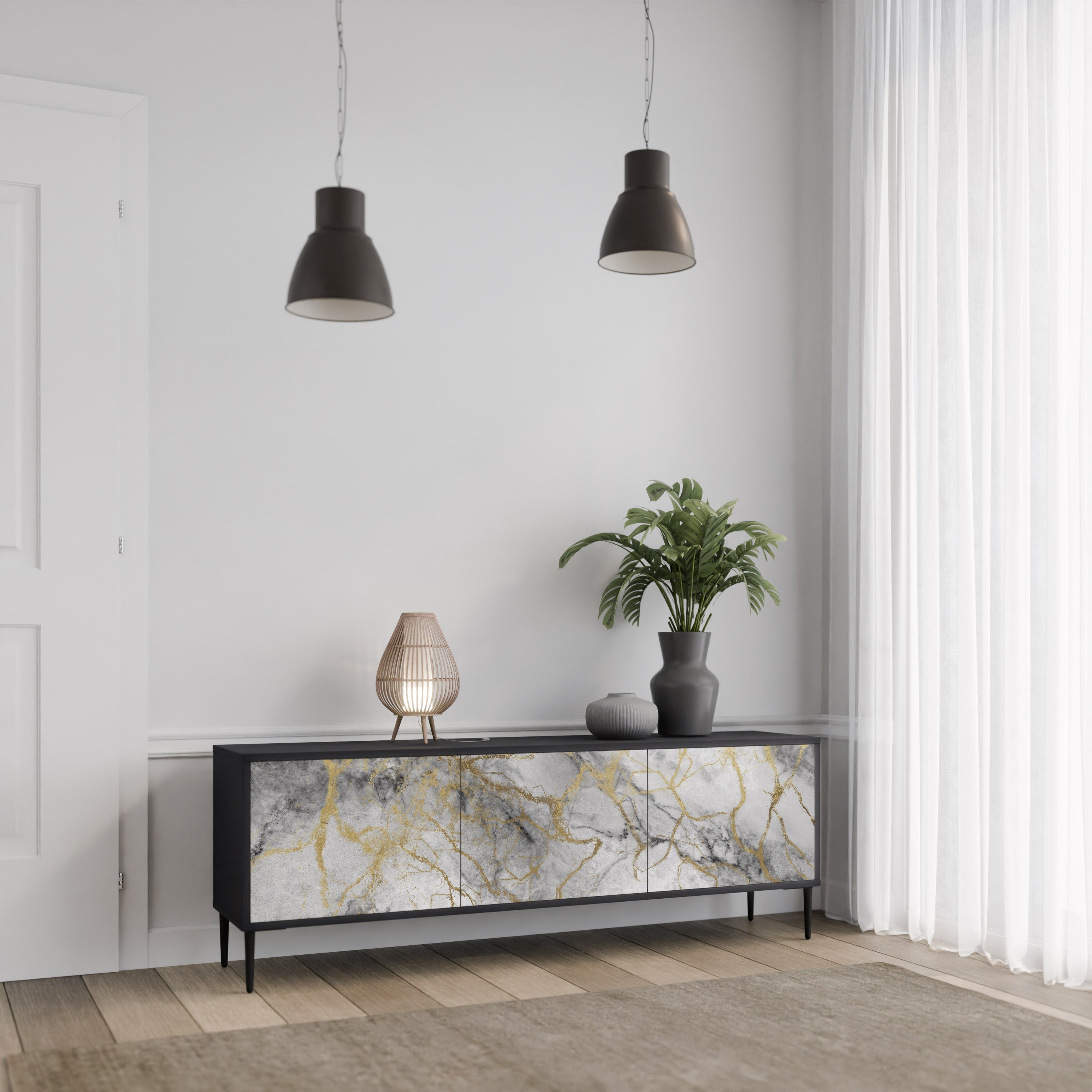 Meuble TV 3 portes TIMELESS GLIDE finition noire