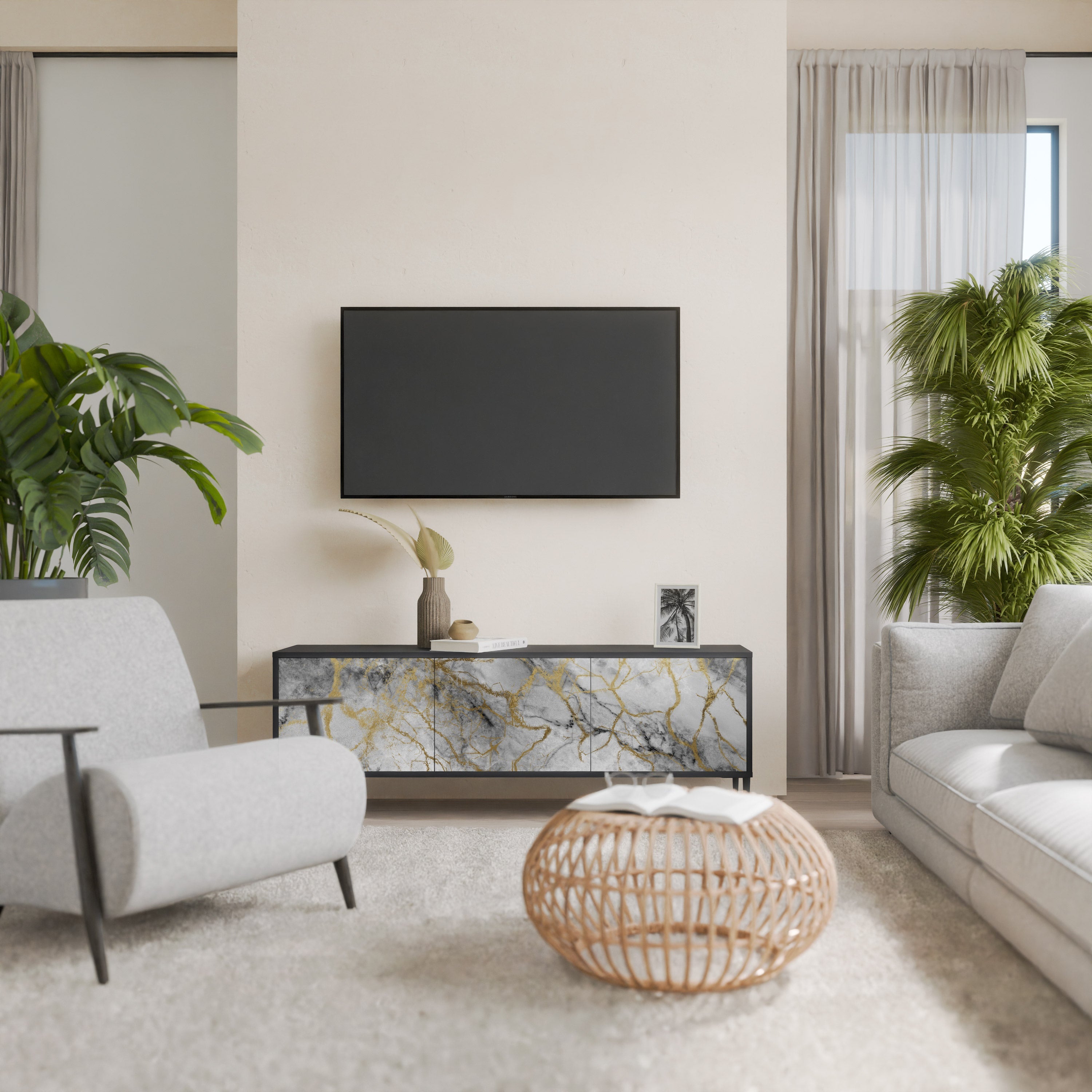 Meuble TV 3 portes TIMELESS GLIDE finition noire