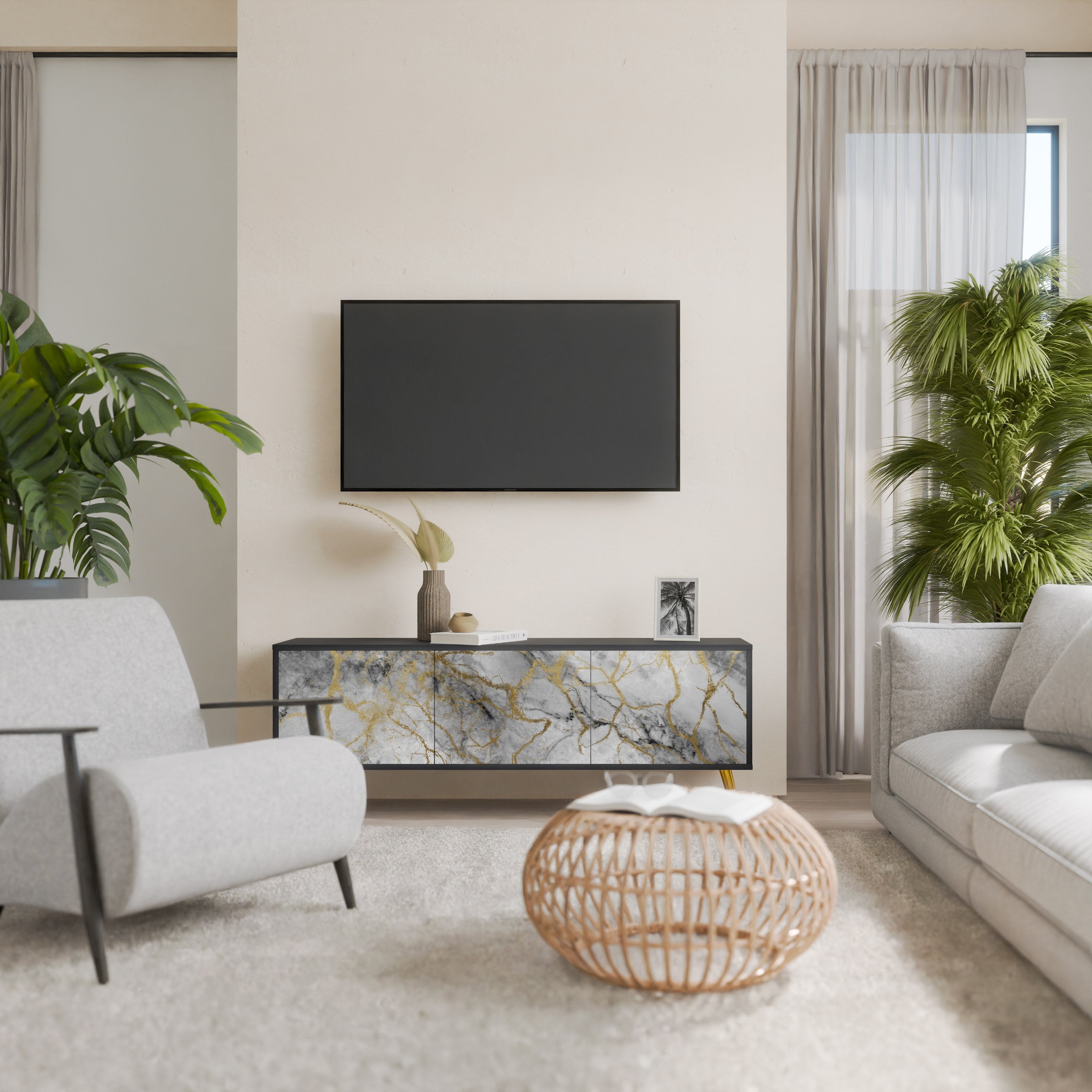 Meuble TV 3 portes TIMELESS GLIDE finition noire