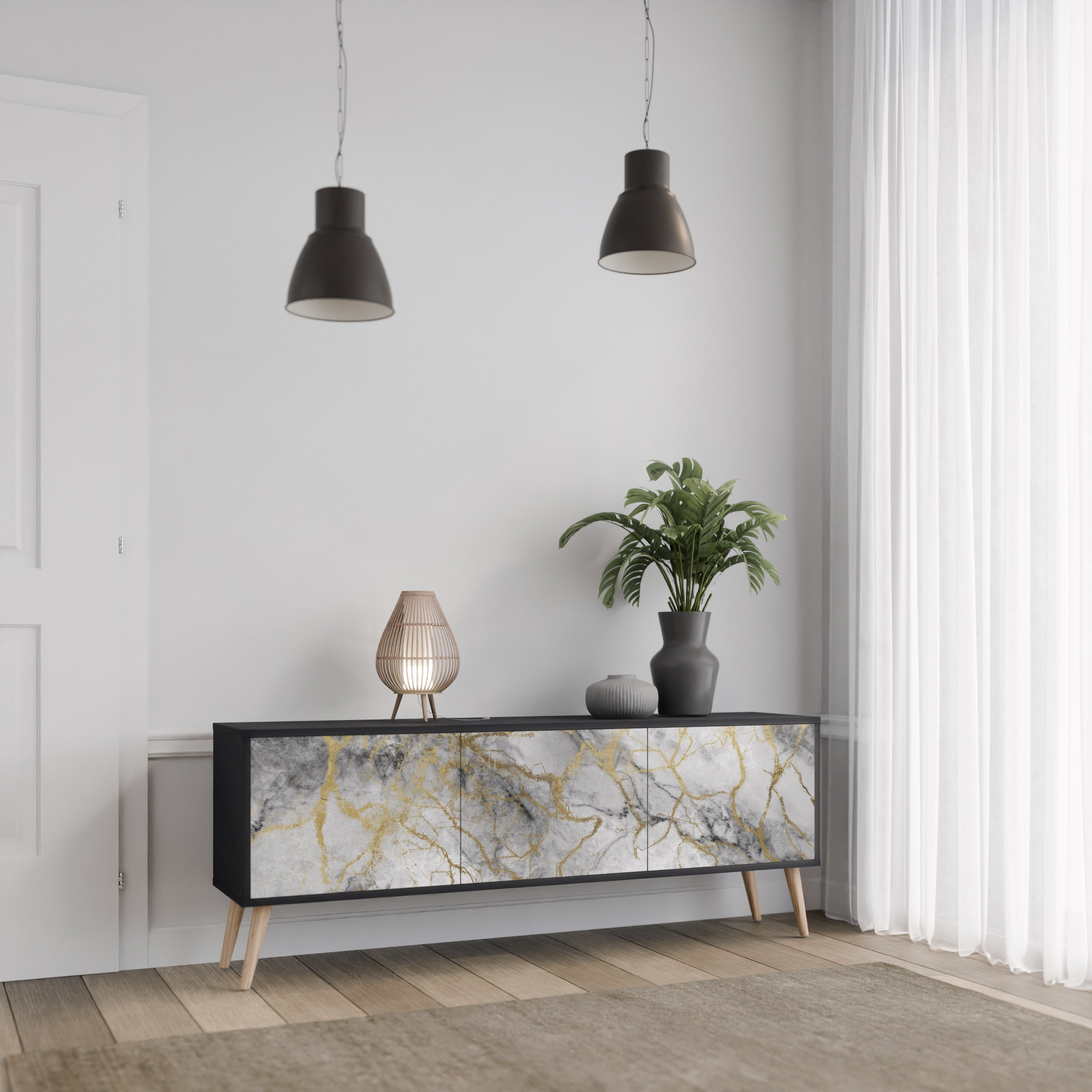 Meuble TV 3 portes TIMELESS GLIDE finition noire