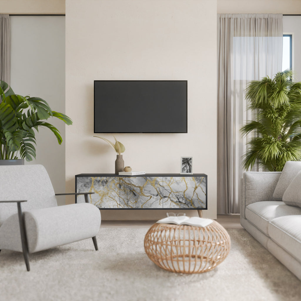 TIMELESS GLIDE 3-Door TV Stand in Black Finish