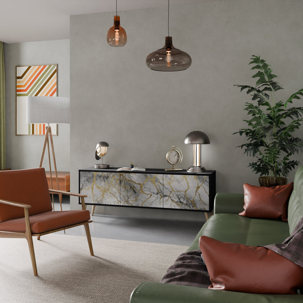 TIMELESS GLIDE 3-Door TV Stand in Black Finish