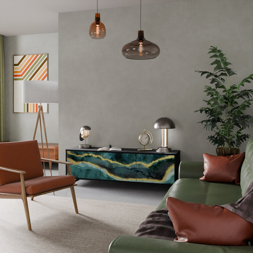 Meuble TV 3 portes GOLDRUSH ODYSSEY finition noire