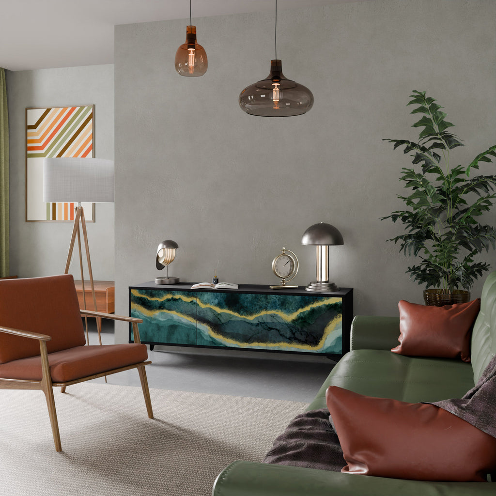 Meuble TV 3 portes GOLDRUSH ODYSSEY finition noire