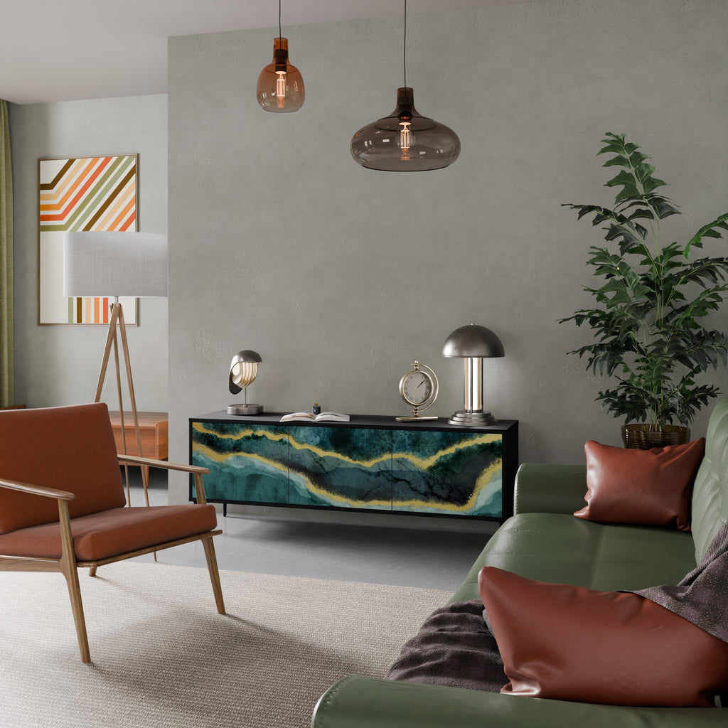 Meuble TV 3 portes GOLDRUSH ODYSSEY finition noire