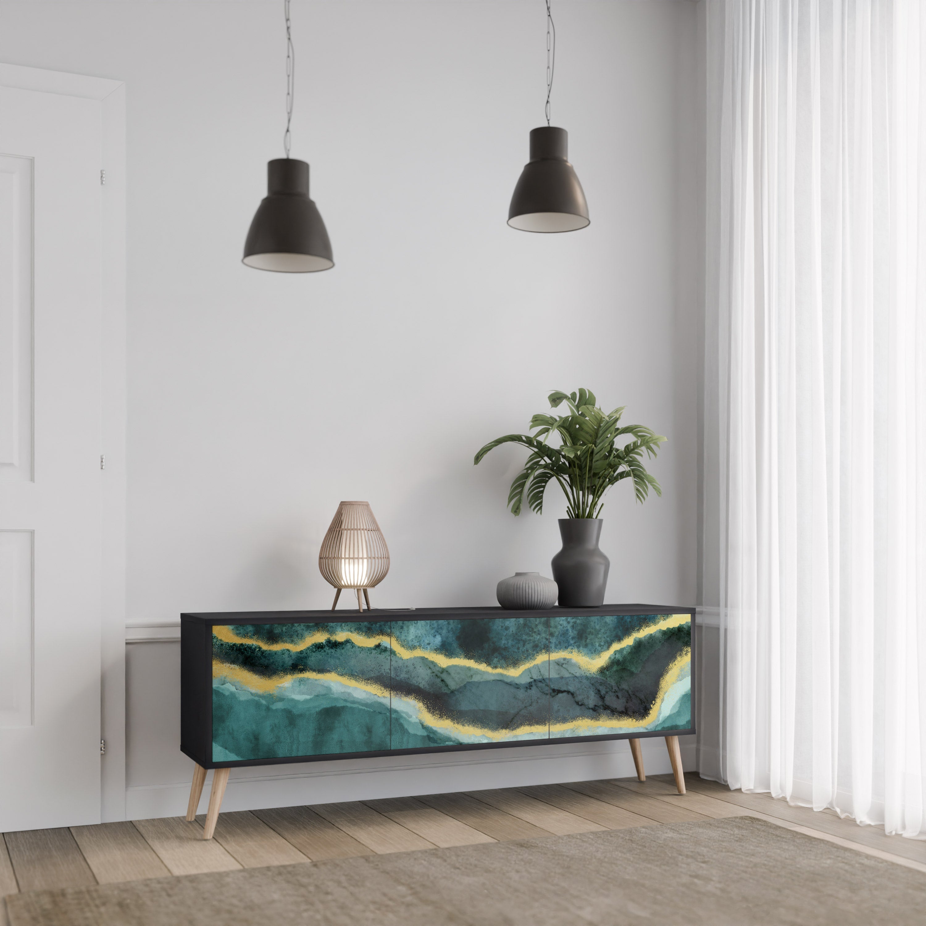 Meuble TV 3 portes GOLDRUSH ODYSSEY finition noire