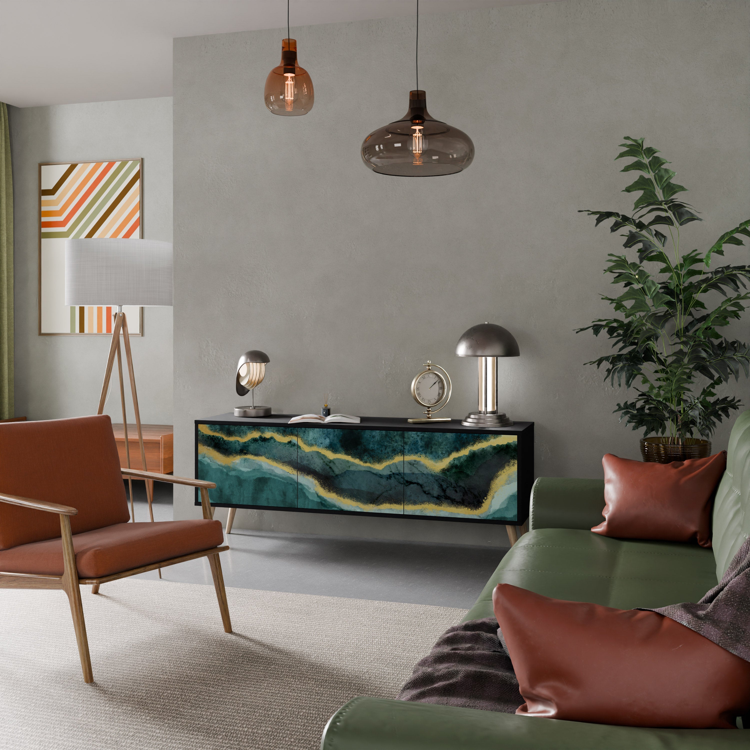 Meuble TV 3 portes GOLDRUSH ODYSSEY finition noire