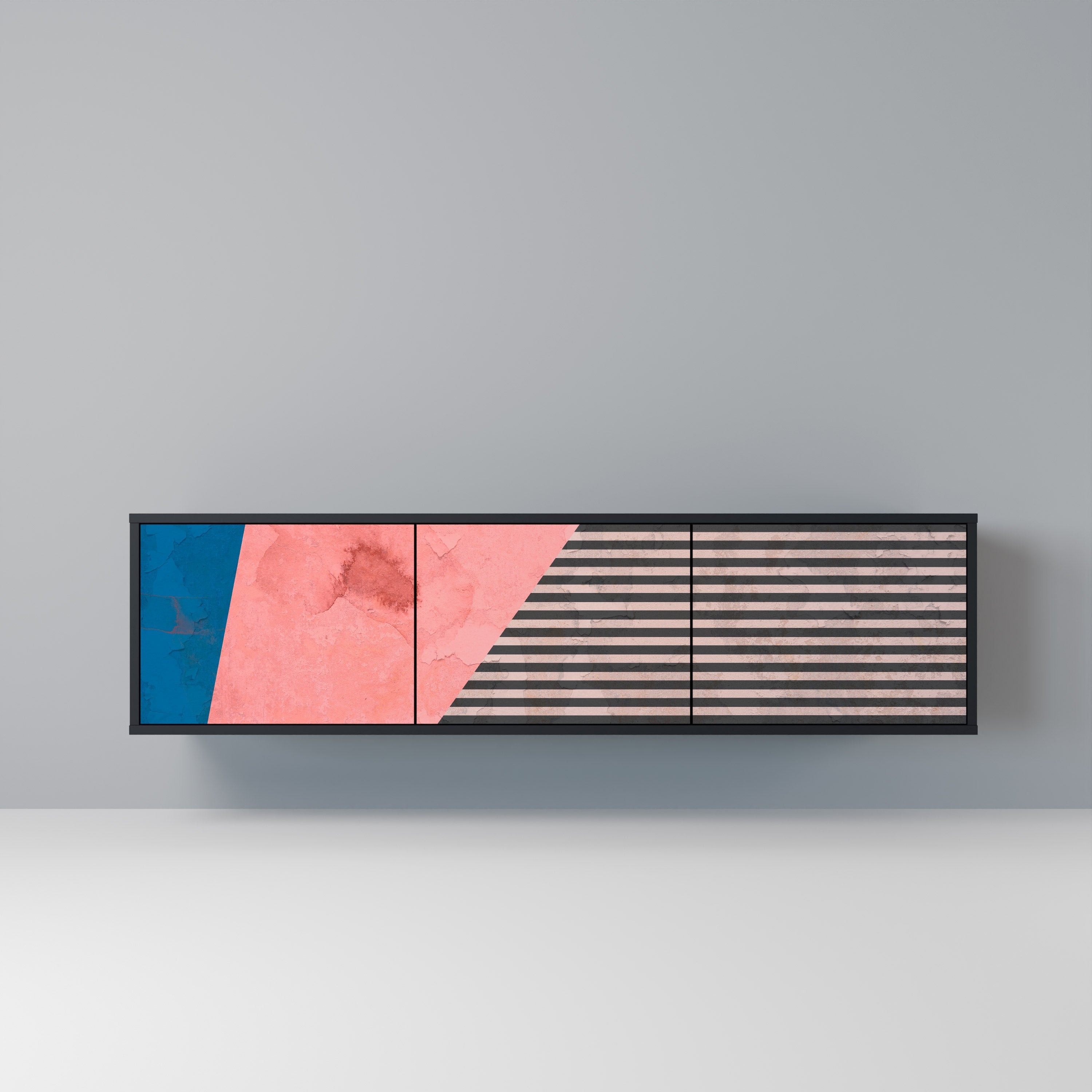 Meuble TV 3 portes GLAMOROUS STRIPE en finition noire