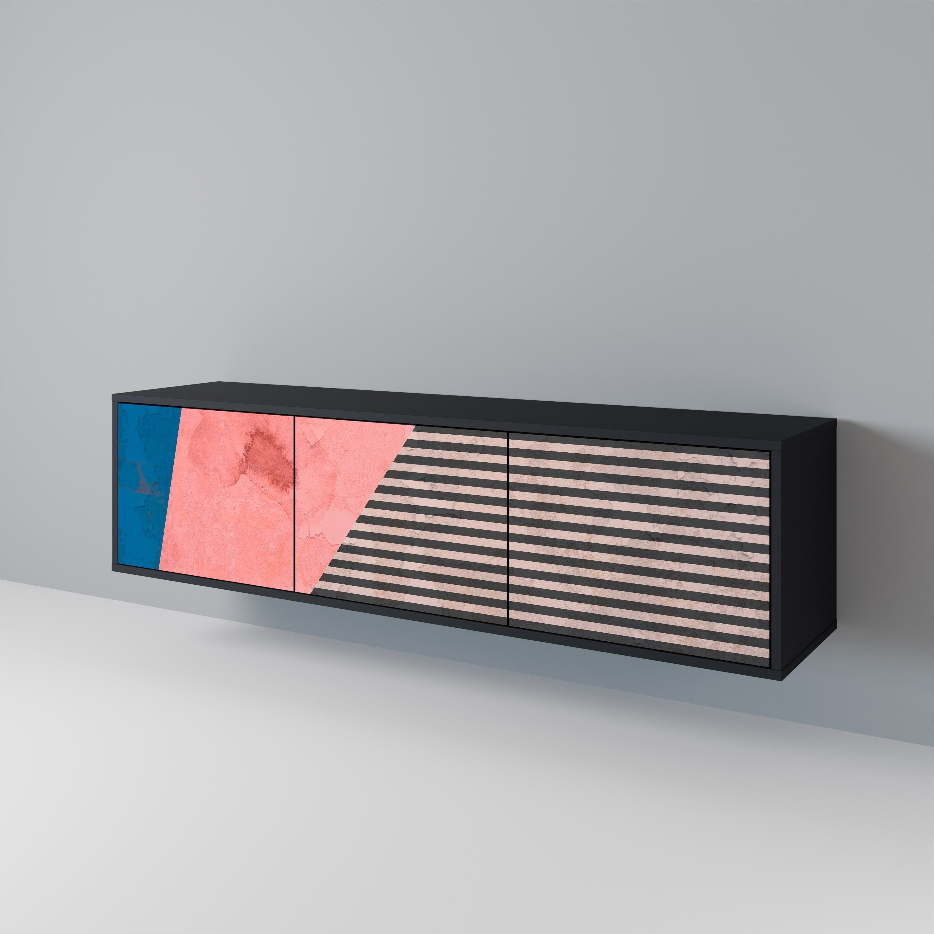 Meuble TV 3 portes GLAMOROUS STRIPE en finition noire