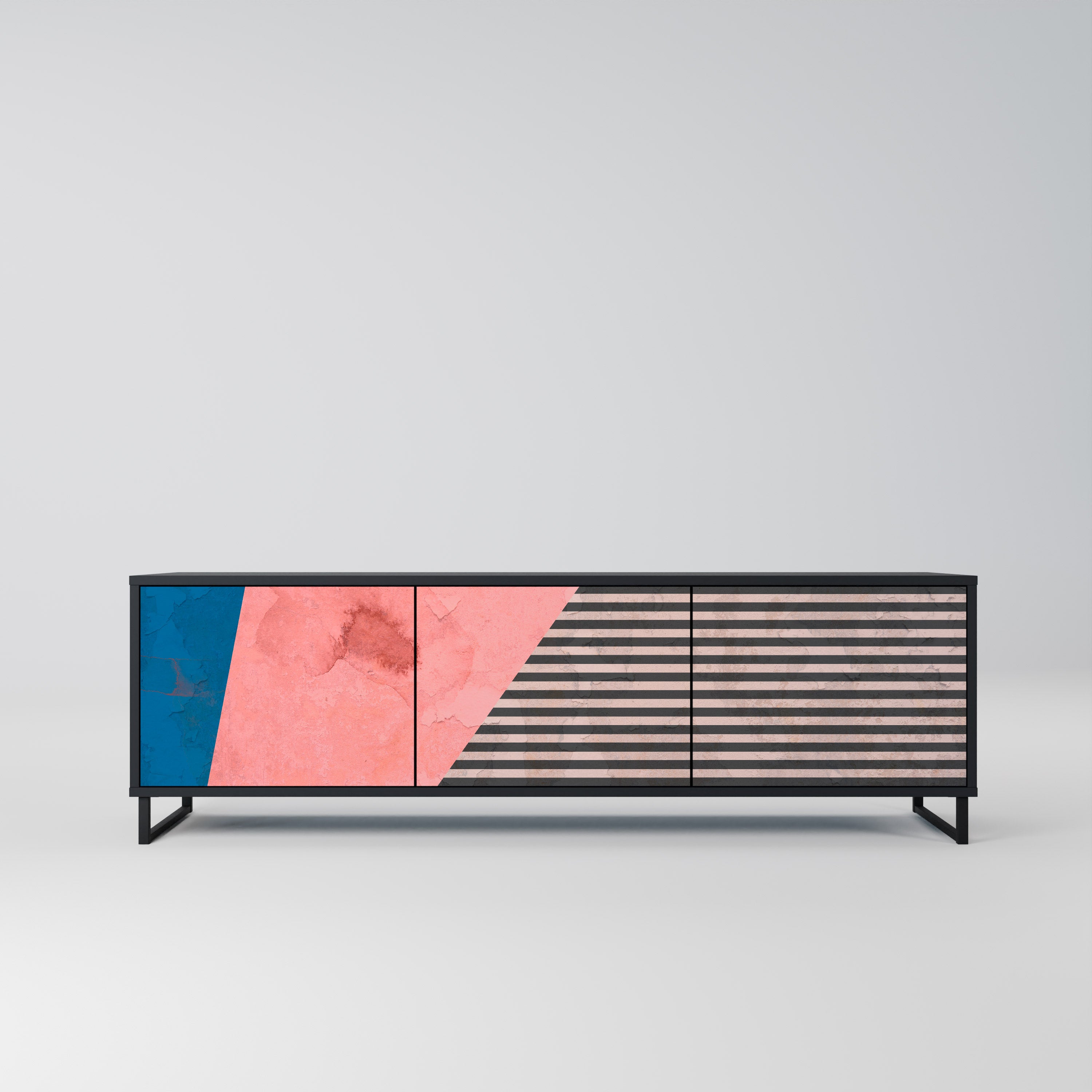 Meuble TV 3 portes GLAMOROUS STRIPE en finition noire