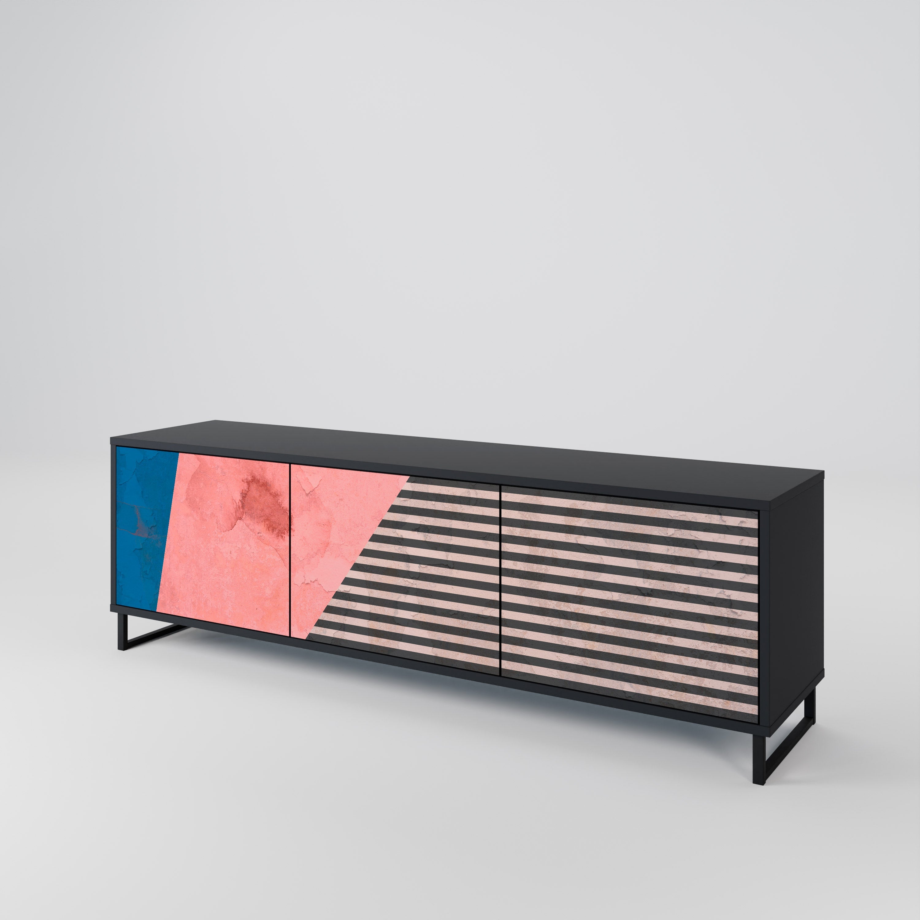 Meuble TV 3 portes GLAMOROUS STRIPE en finition noire