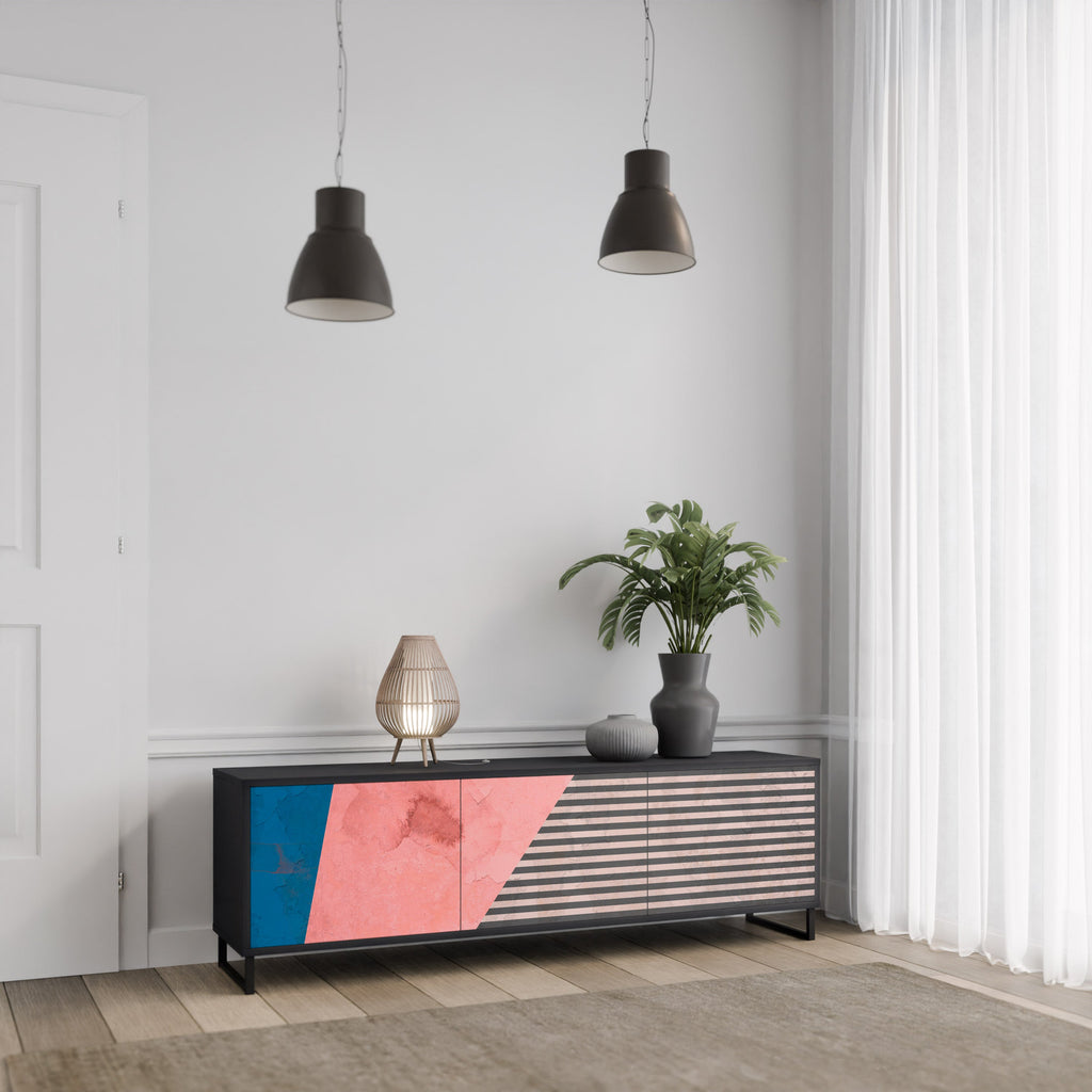 Meuble TV 3 portes GLAMOROUS STRIPE en finition noire