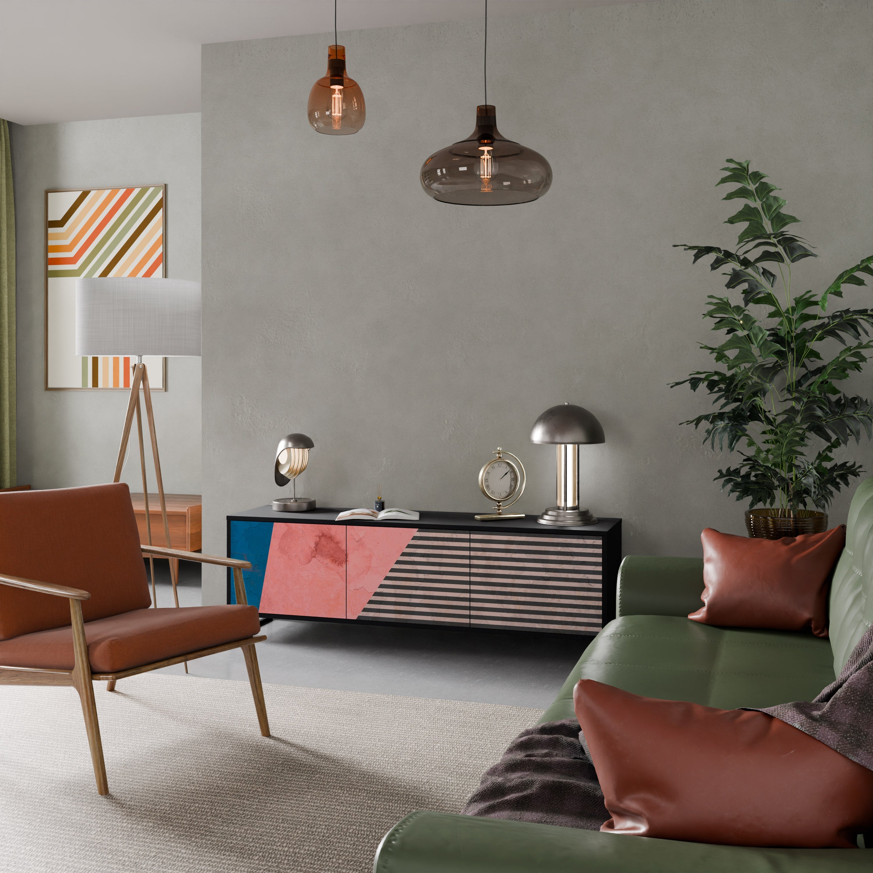 Meuble TV 3 portes GLAMOROUS STRIPE en finition noire