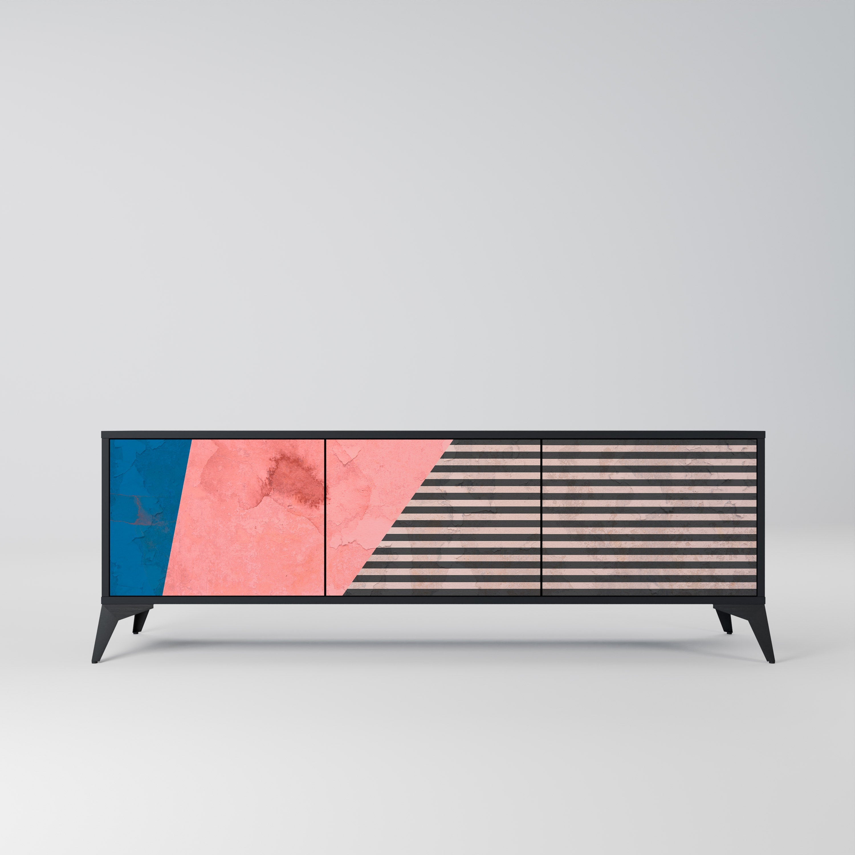 Meuble TV 3 portes GLAMOROUS STRIPE en finition noire