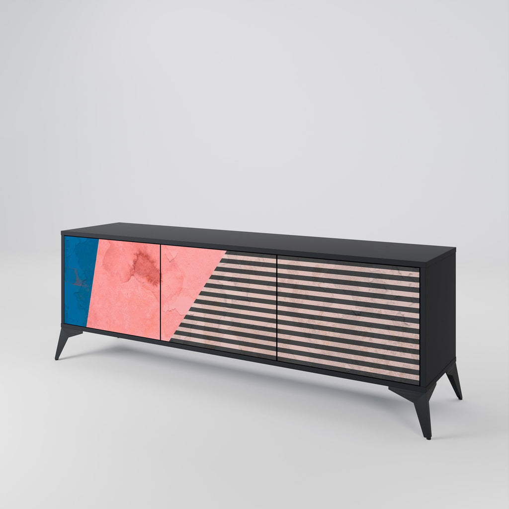 Meuble TV 3 portes GLAMOROUS STRIPE en finition noire