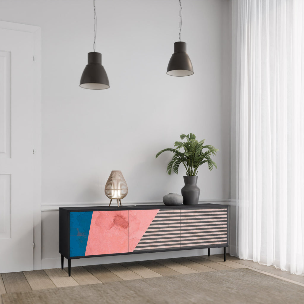 Meuble TV 3 portes GLAMOROUS STRIPE en finition noire