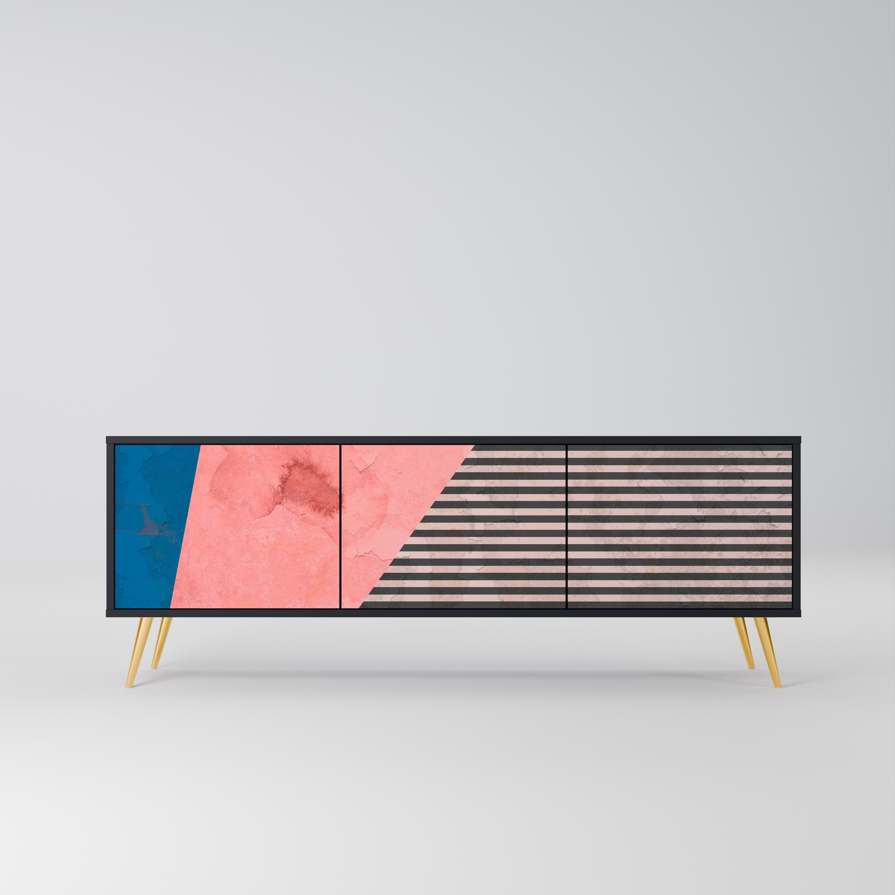 Meuble TV 3 portes GLAMOROUS STRIPE en finition noire