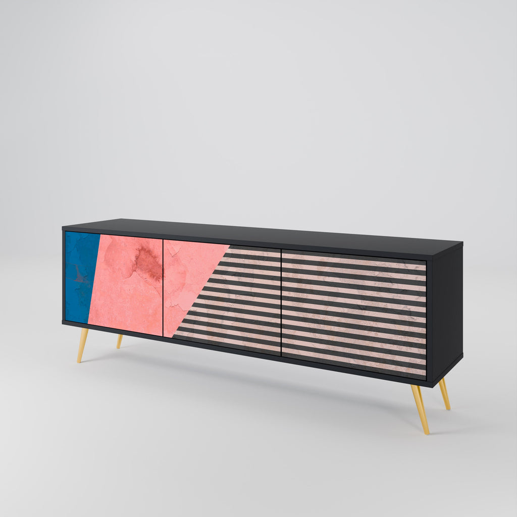 Meuble TV 3 portes GLAMOROUS STRIPE en finition noire