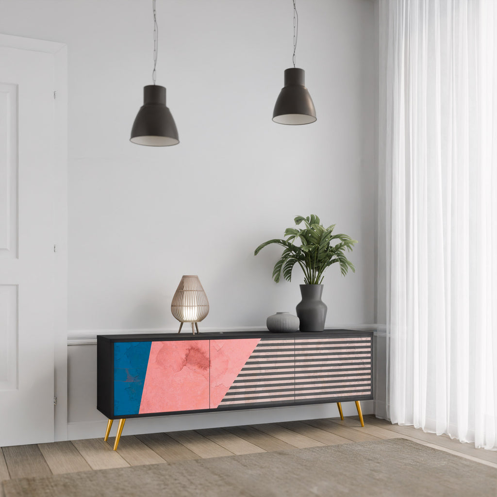 Meuble TV 3 portes GLAMOROUS STRIPE en finition noire