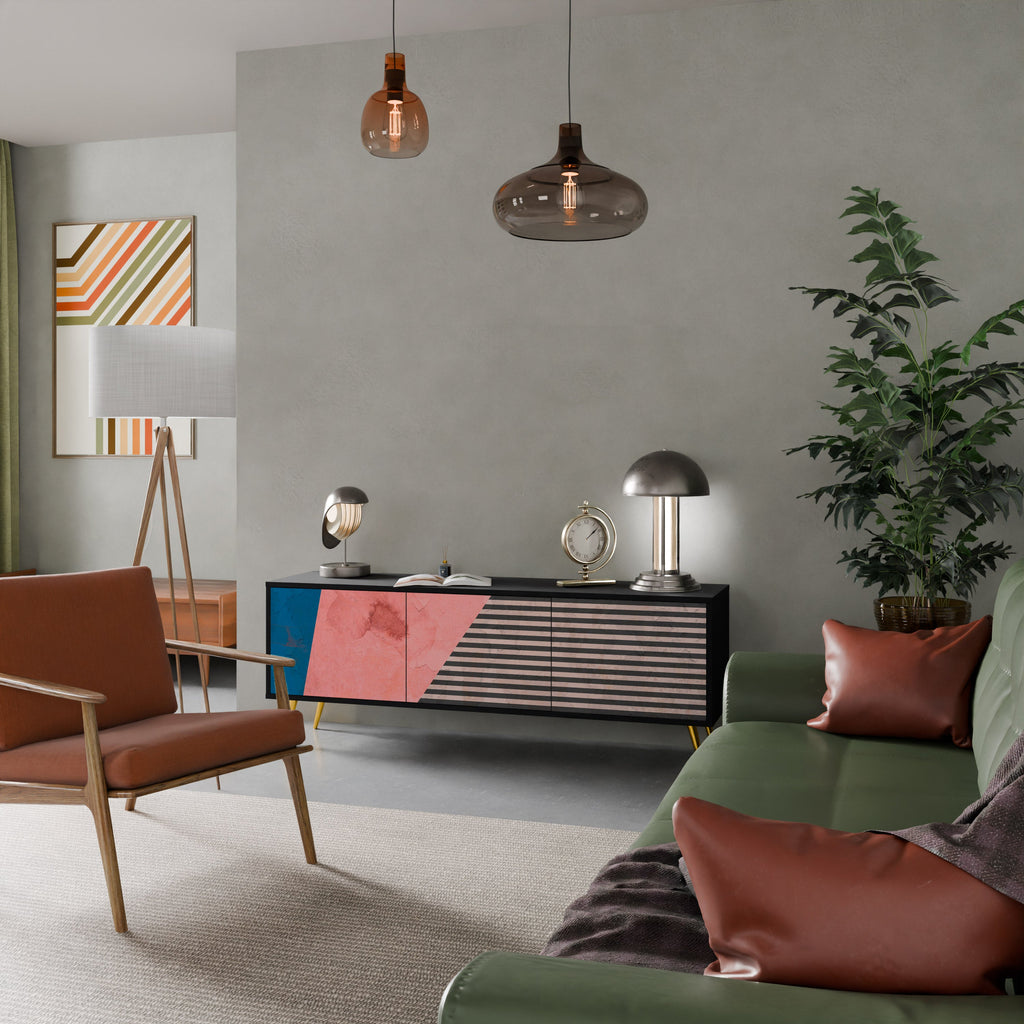 Meuble TV 3 portes GLAMOROUS STRIPE en finition noire