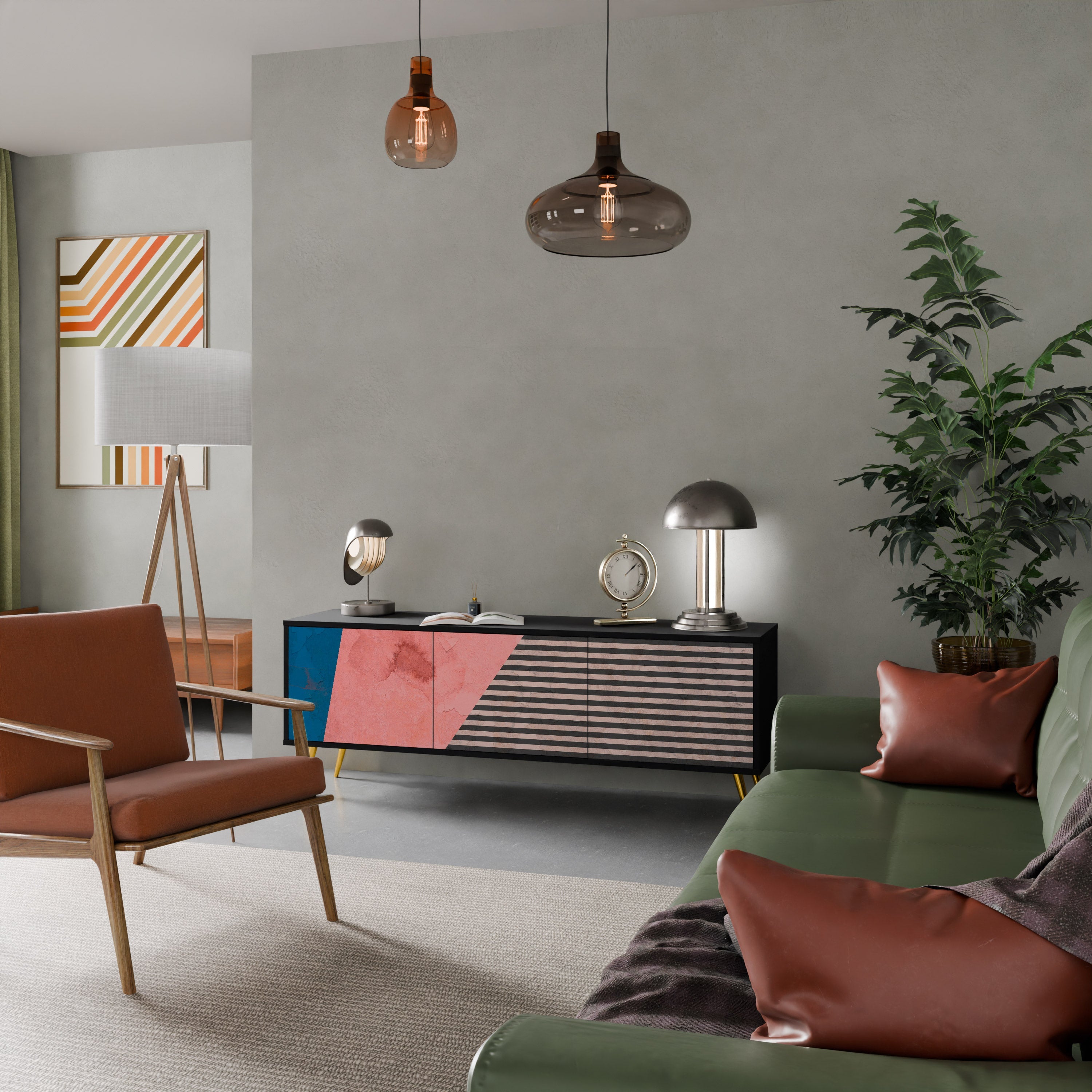 Meuble TV 3 portes GLAMOROUS STRIPE en finition noire