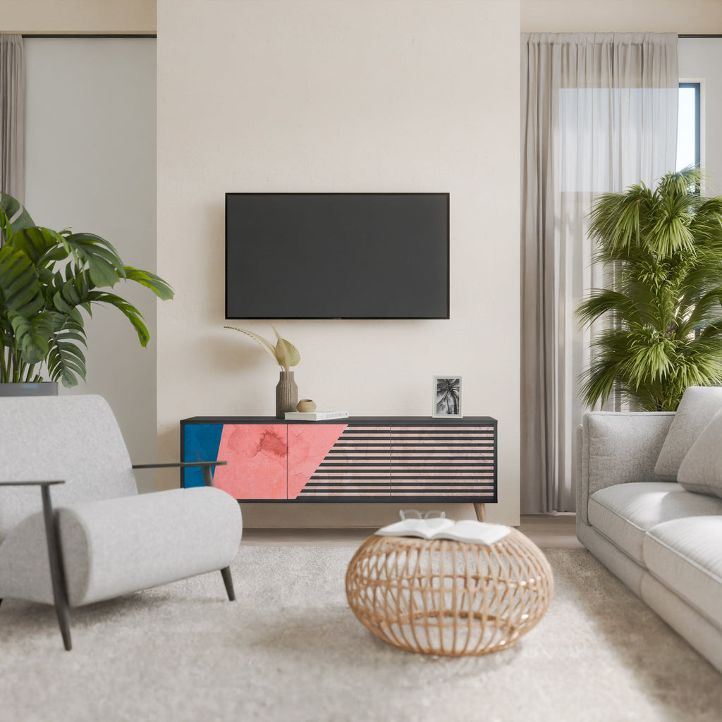 Meuble TV 3 portes GLAMOROUS STRIPE en finition noire