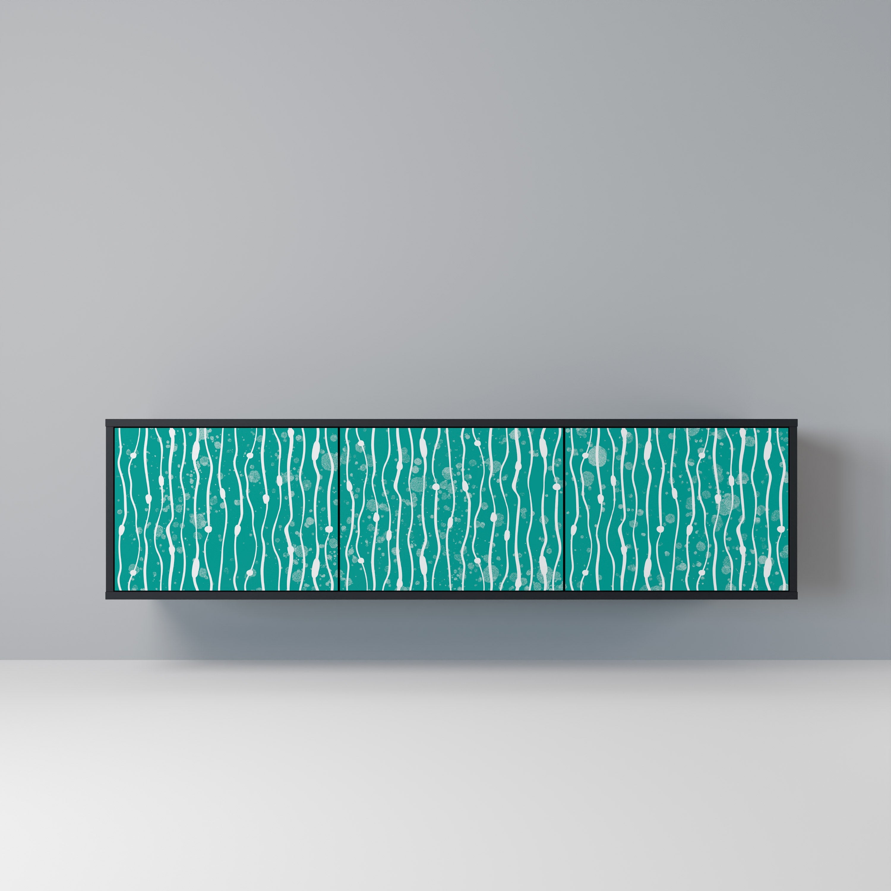 Meuble TV 3 portes TURQUOISE RAIN, finition noire