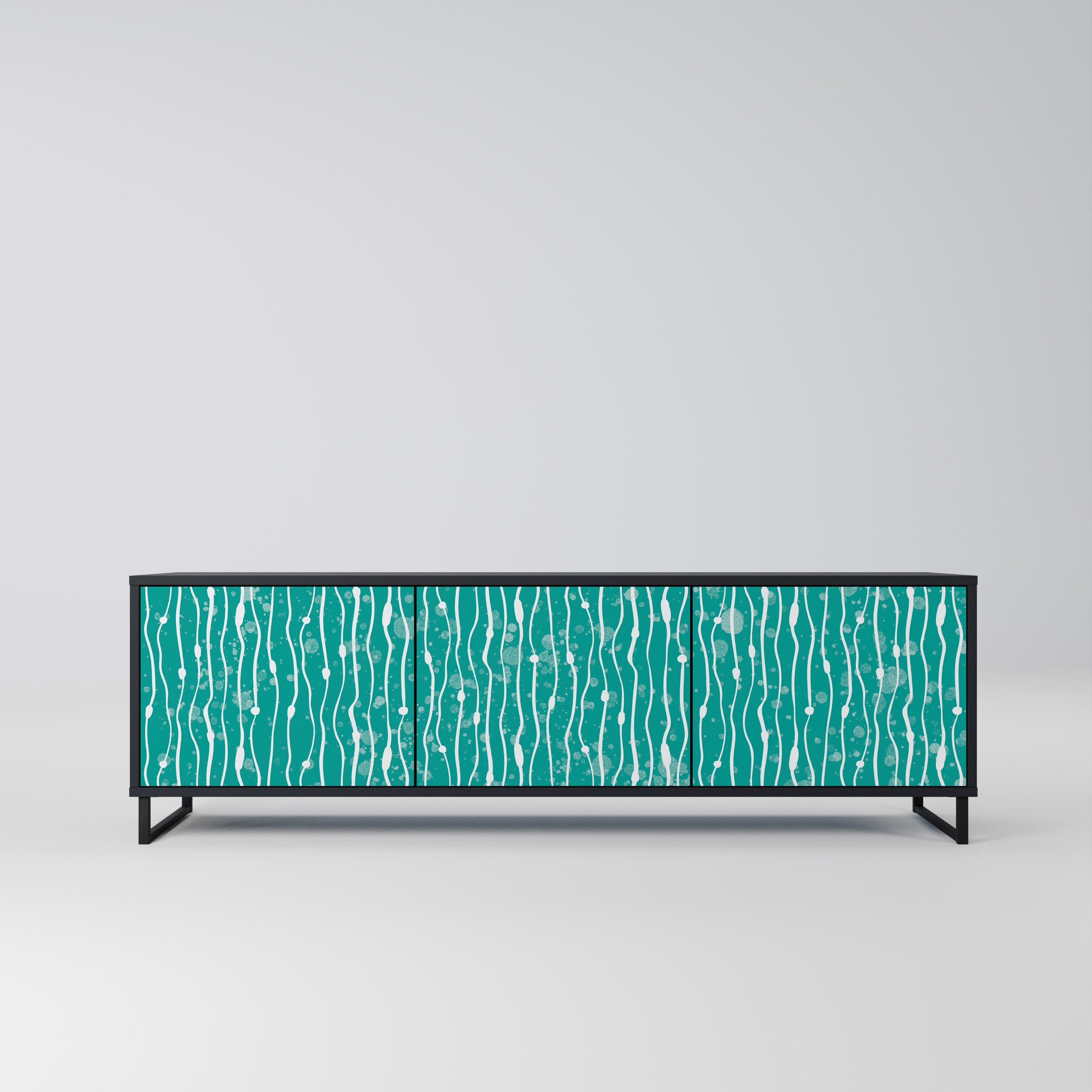 Meuble TV 3 portes TURQUOISE RAIN, finition noire