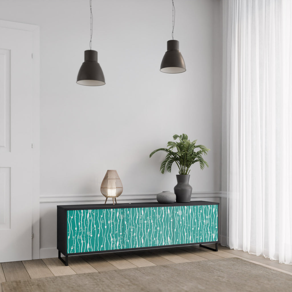 Meuble TV 3 portes TURQUOISE RAIN, finition noire