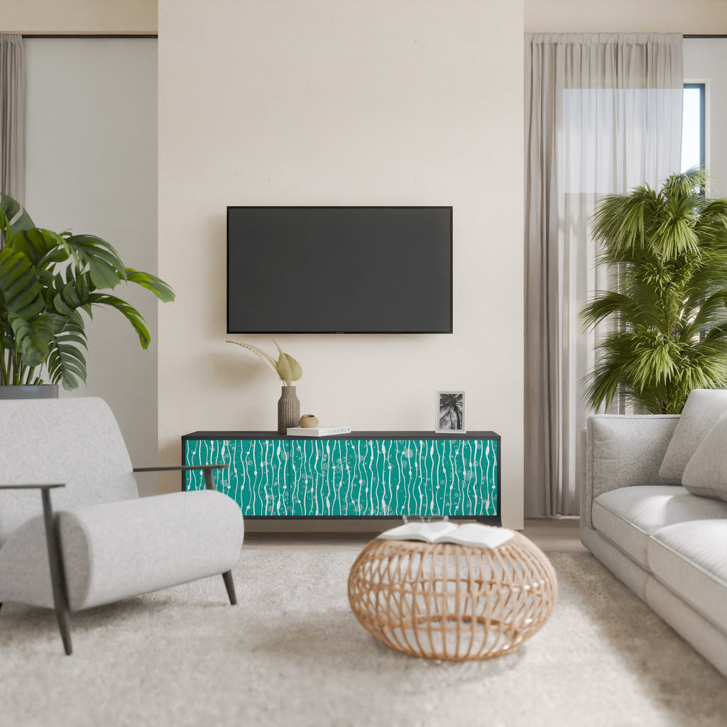 Meuble TV 3 portes TURQUOISE RAIN, finition noire