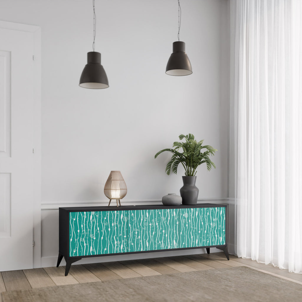 Meuble TV 3 portes TURQUOISE RAIN, finition noire