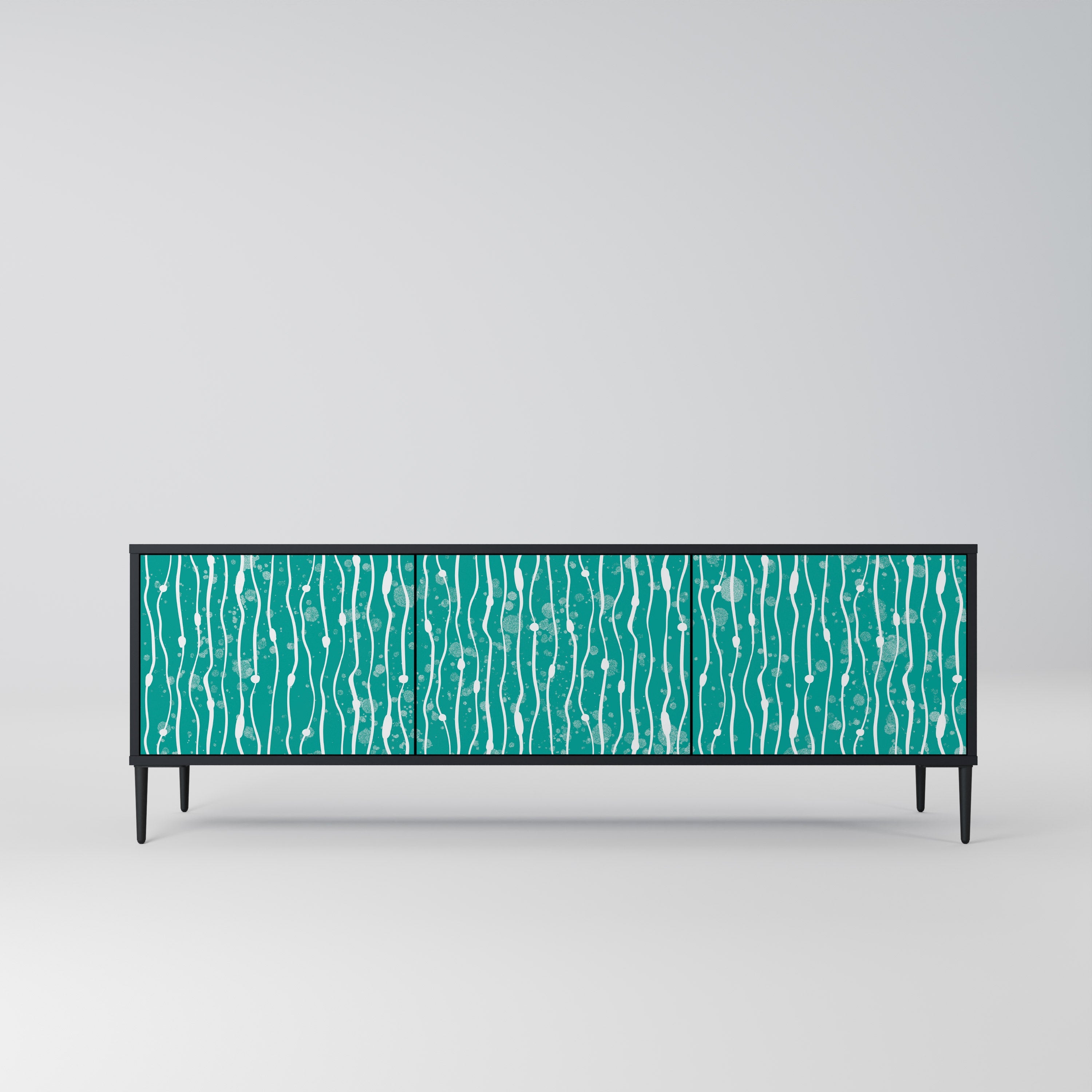 Meuble TV 3 portes TURQUOISE RAIN, finition noire